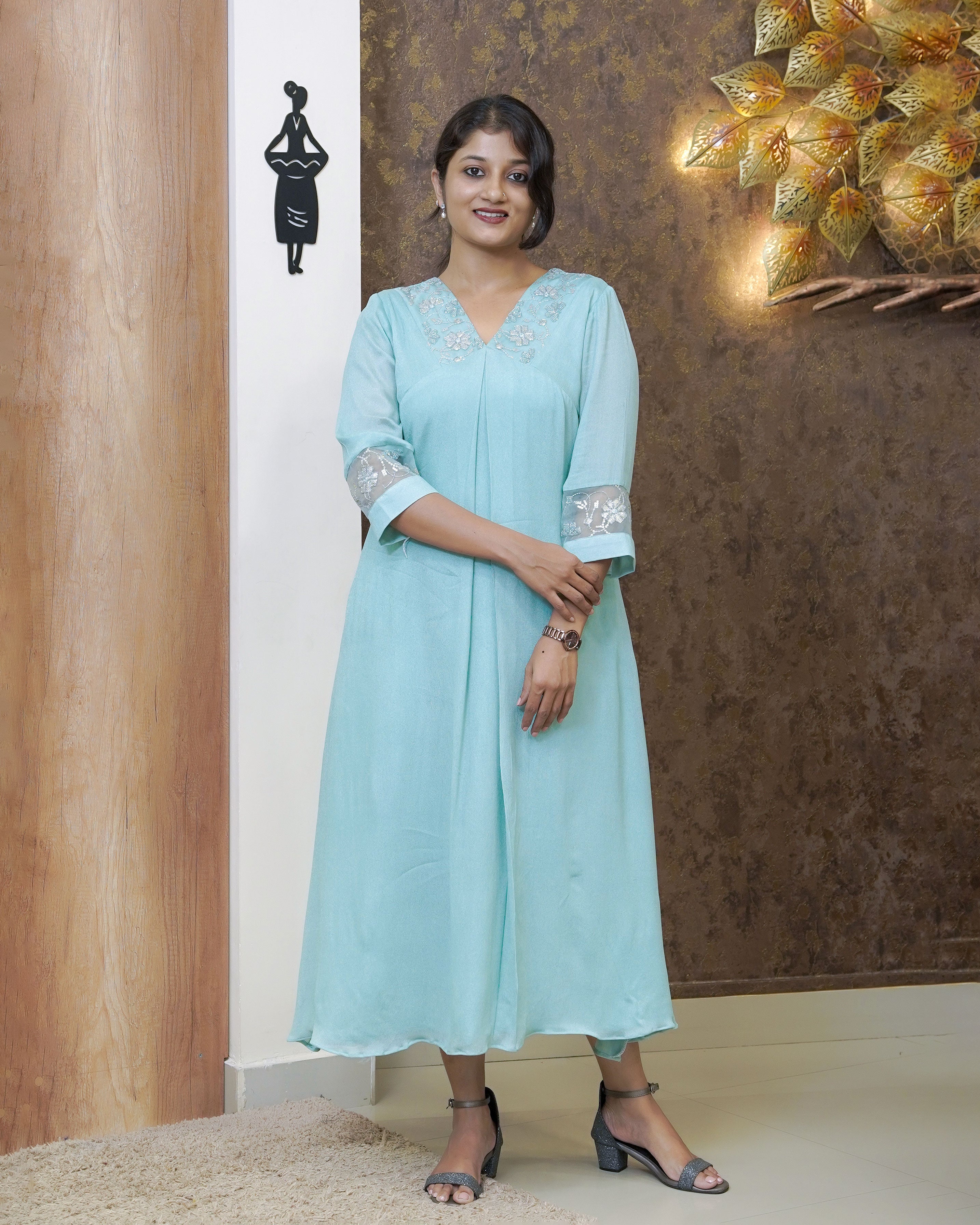 Load image into Gallery viewer, Crepe Georgette A-line Kurti(Pre-Order)-00182