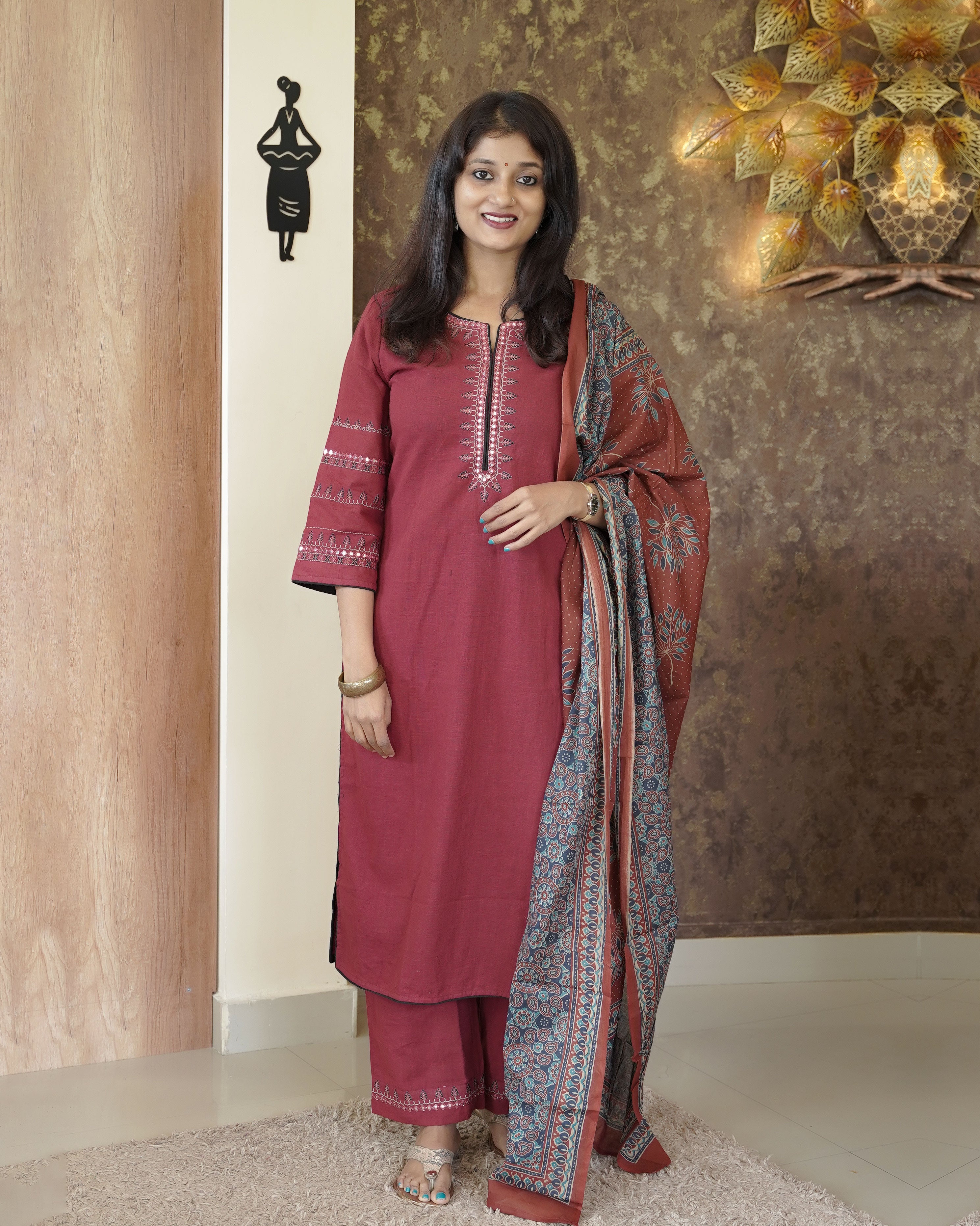 Load image into Gallery viewer, Pure Cotton Slitted Kurti Set-00269