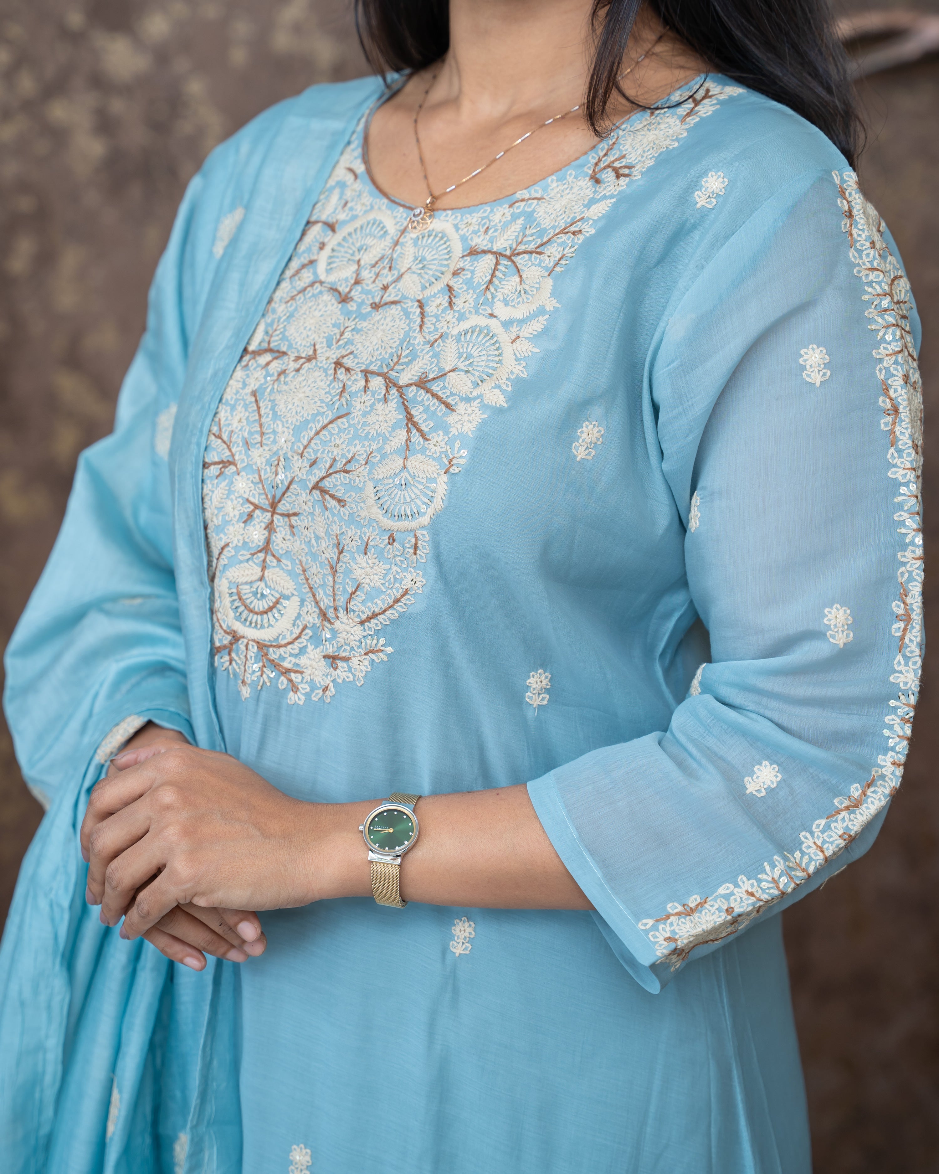 Load image into Gallery viewer, Mul Chanderi Suit-5105