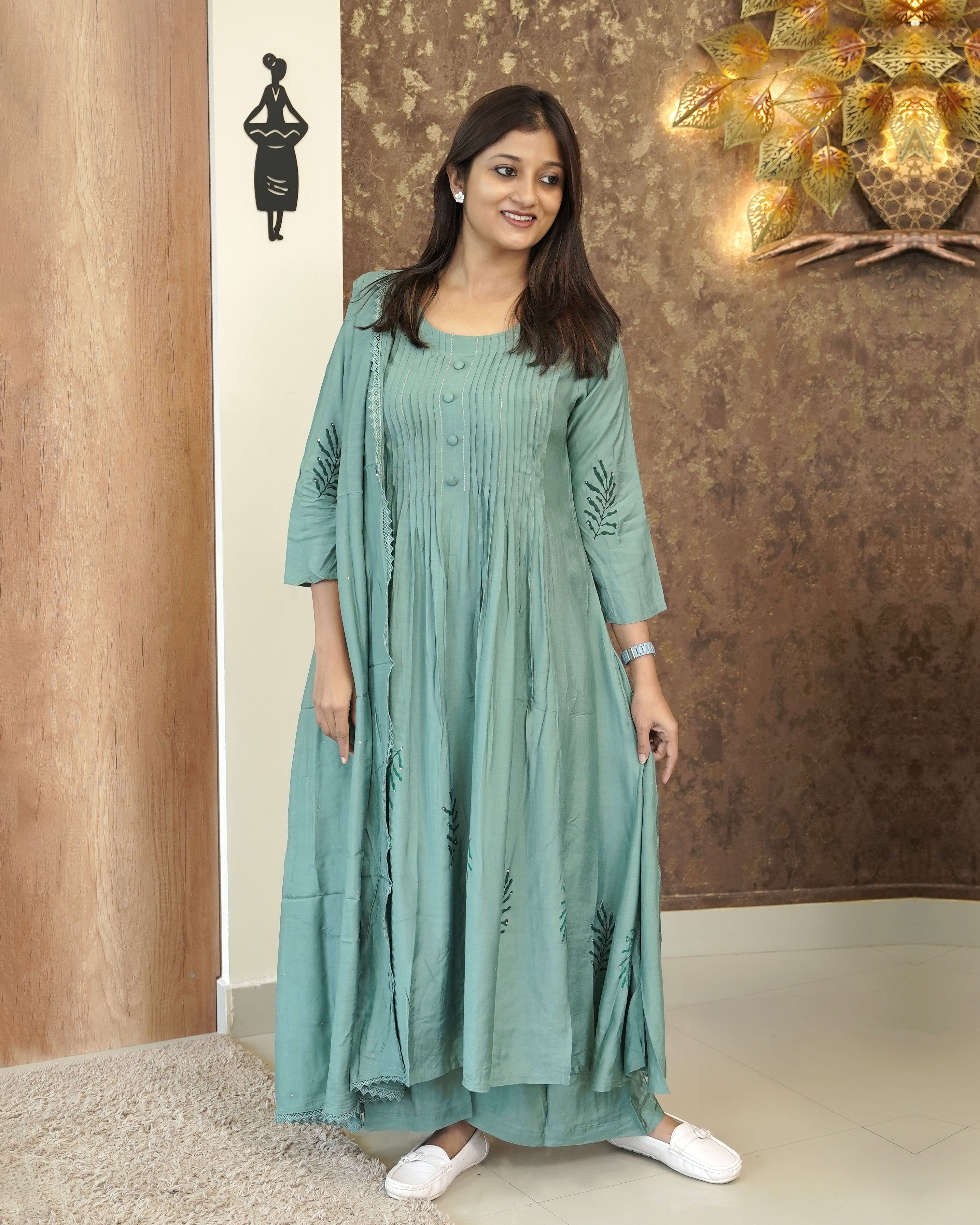 Load image into Gallery viewer, Muslin Silk A-line Kurti Set-0419