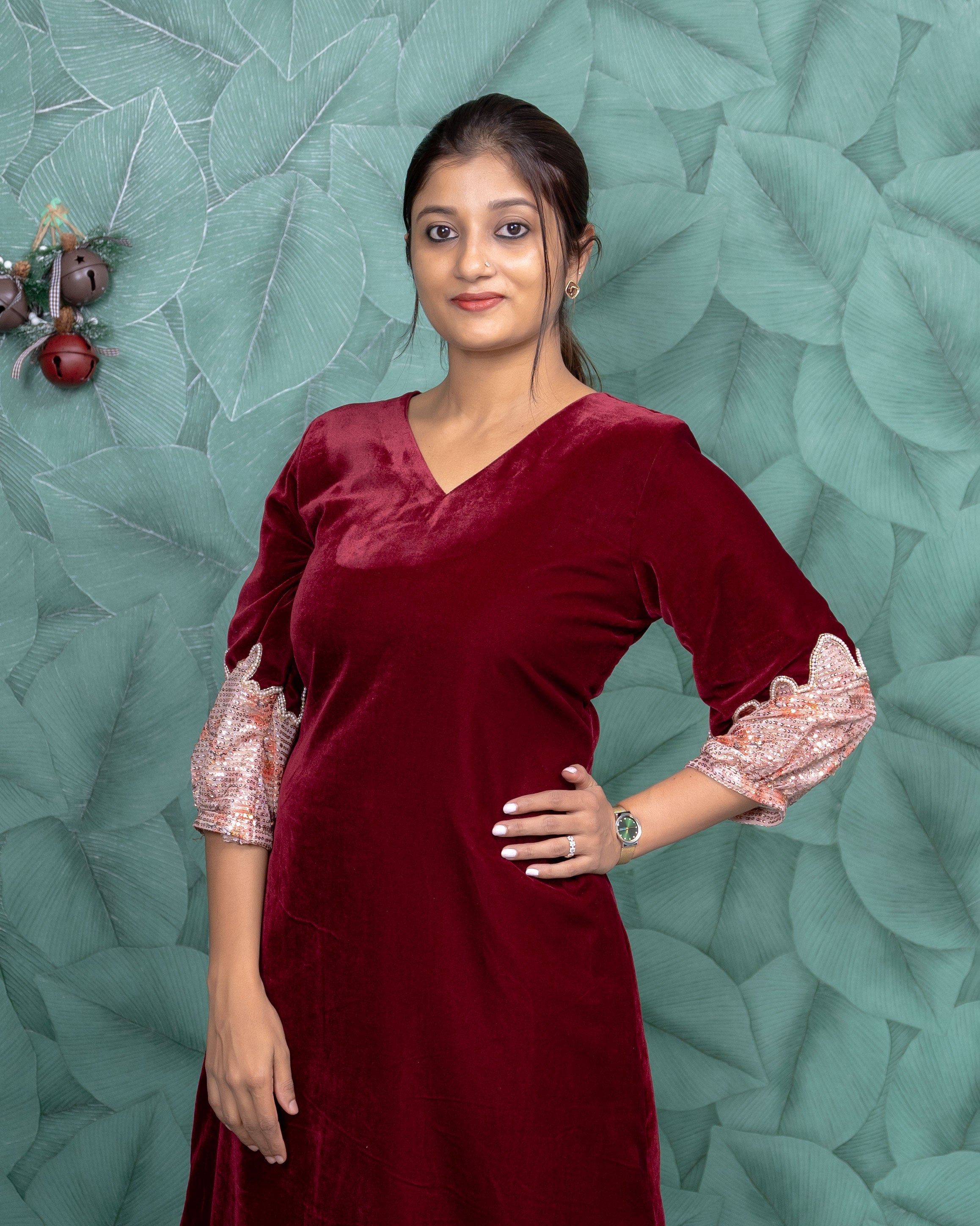 Load image into Gallery viewer, Velvet A-line Designer Kurti(Pre-Order)-5480