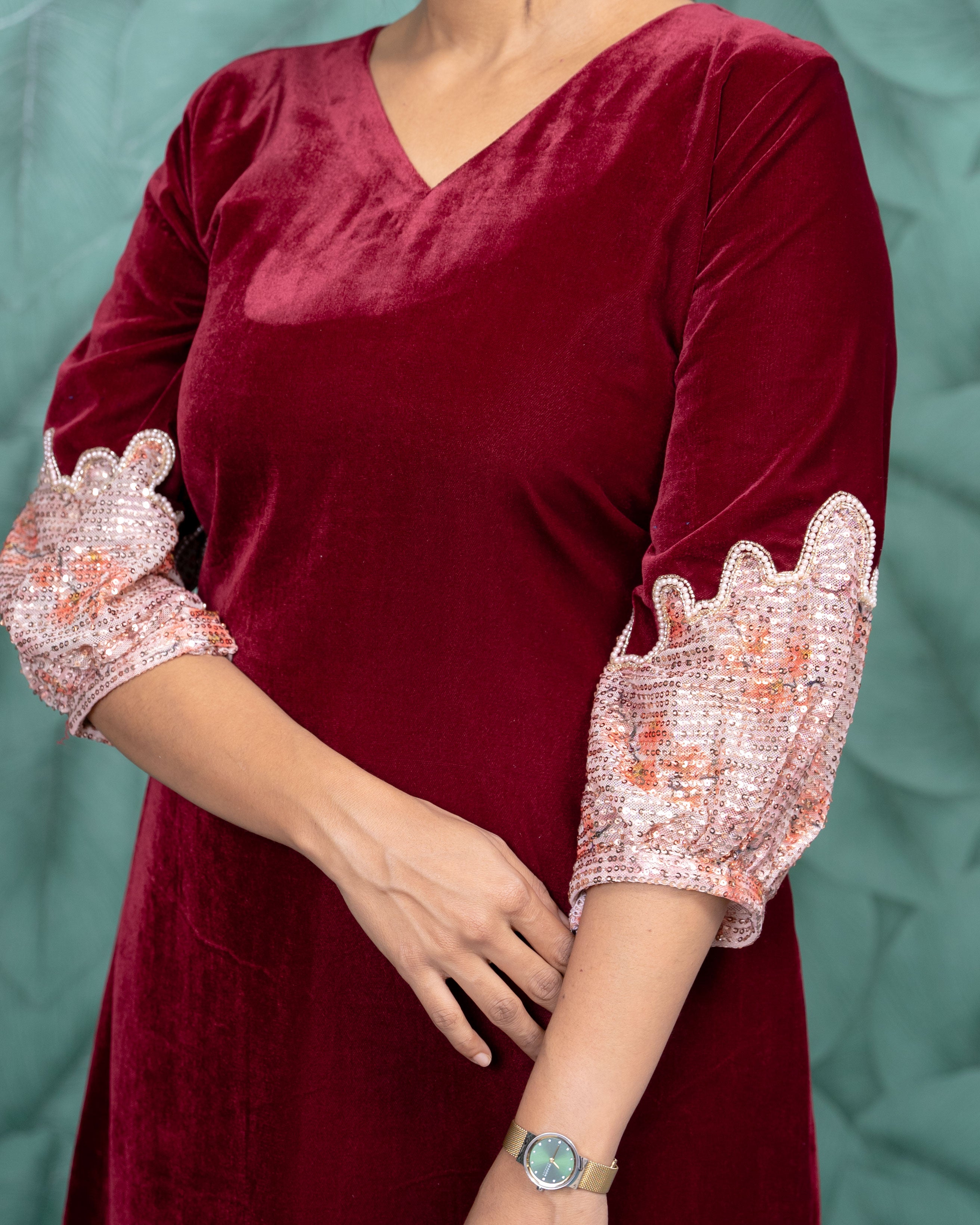 Load image into Gallery viewer, Velvet A-line Designer Kurti(Pre-Order)-5480