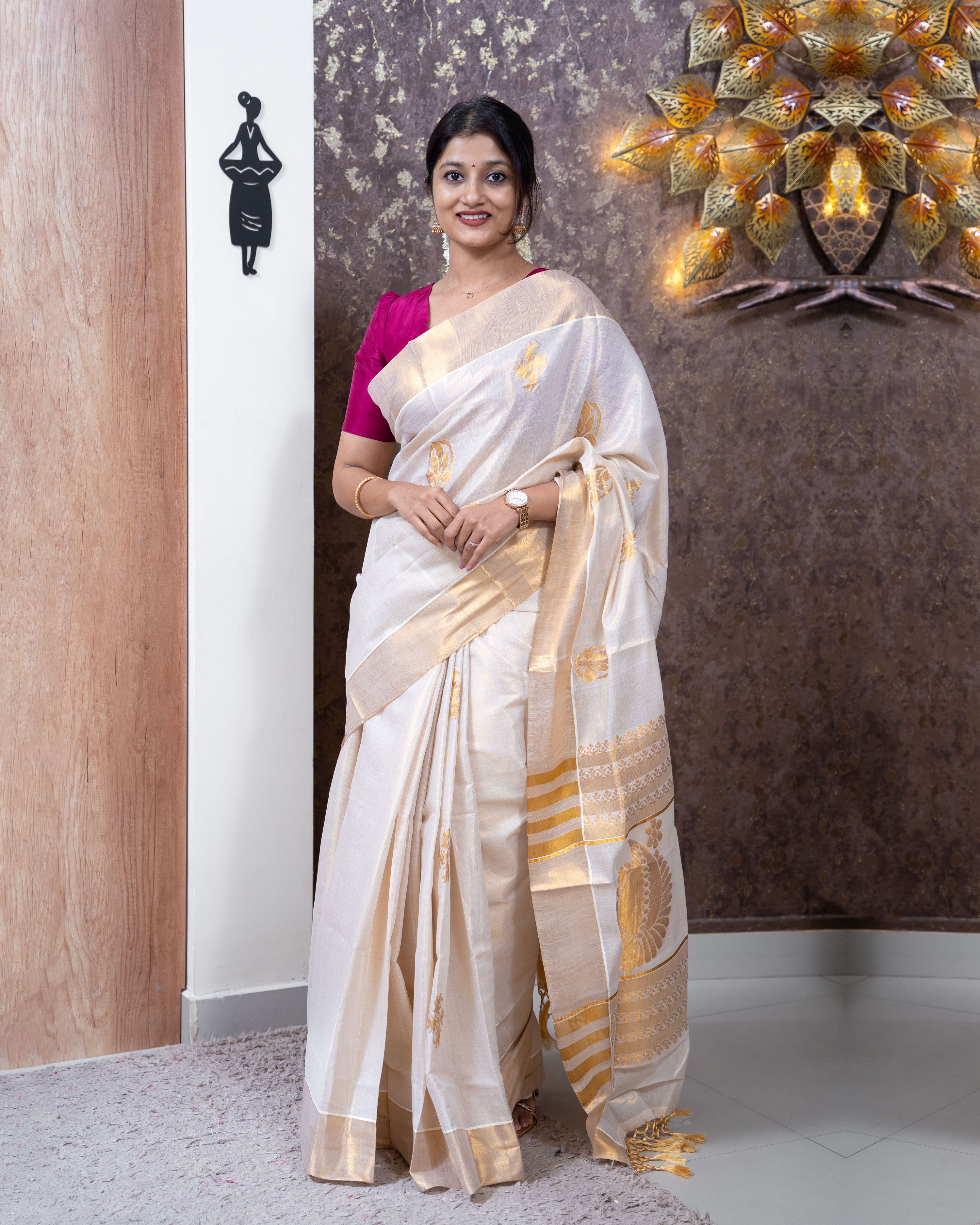 Load image into Gallery viewer, Tissue Kerala Saree-5064