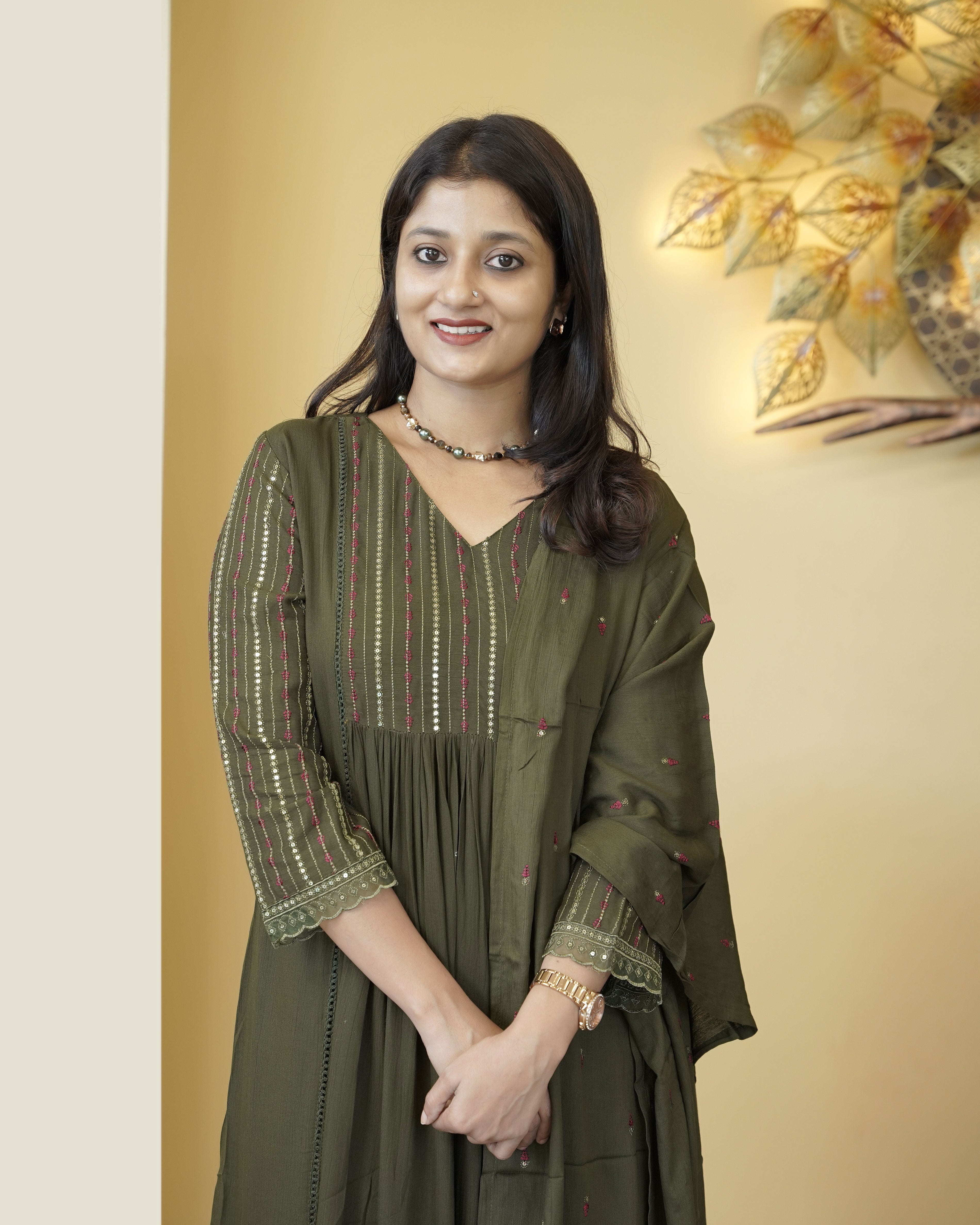 Load image into Gallery viewer, Crushed Cotton A-line Kurti Set-5261