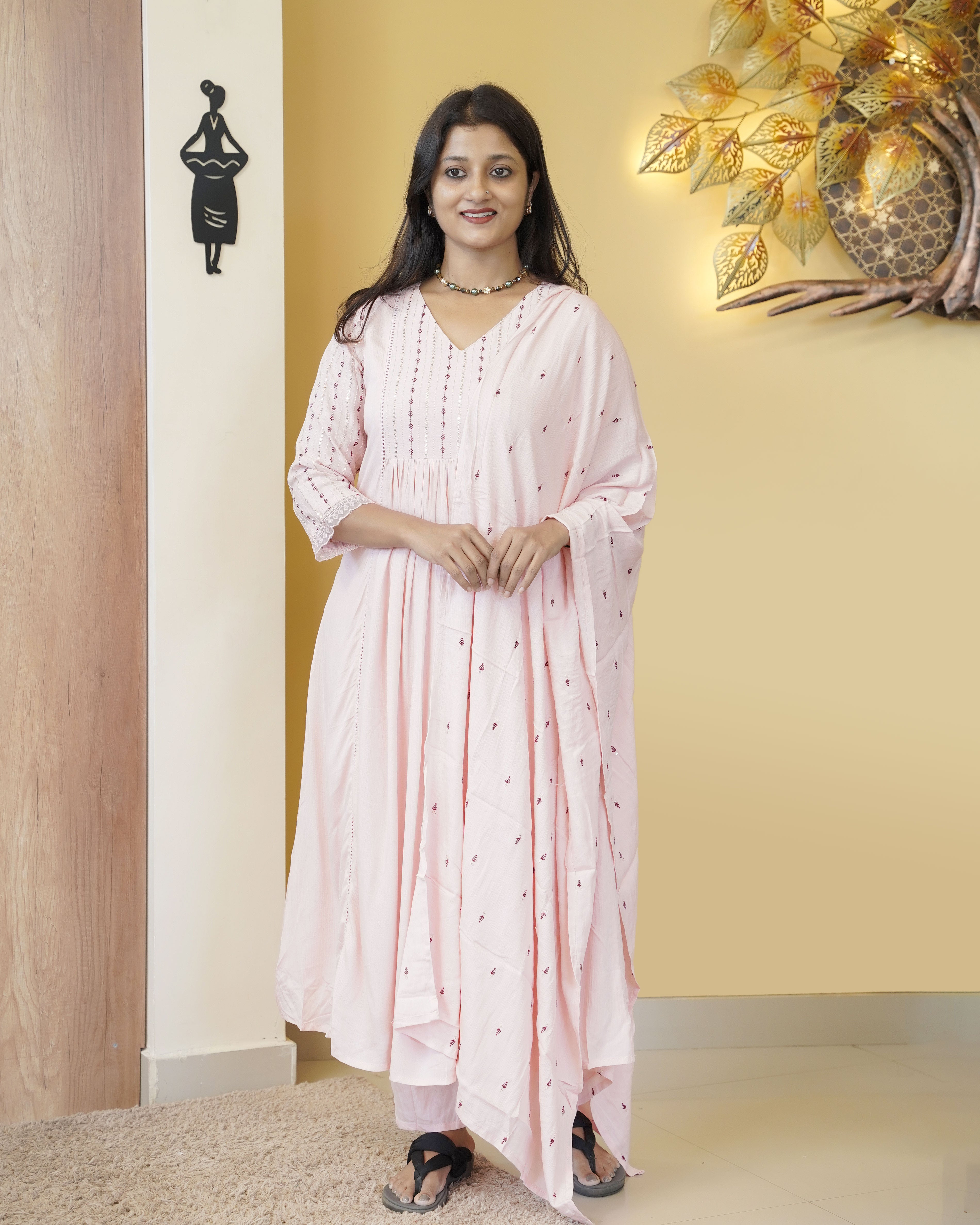 Load image into Gallery viewer, Crushed Cotton A-line Kurti Set-5261