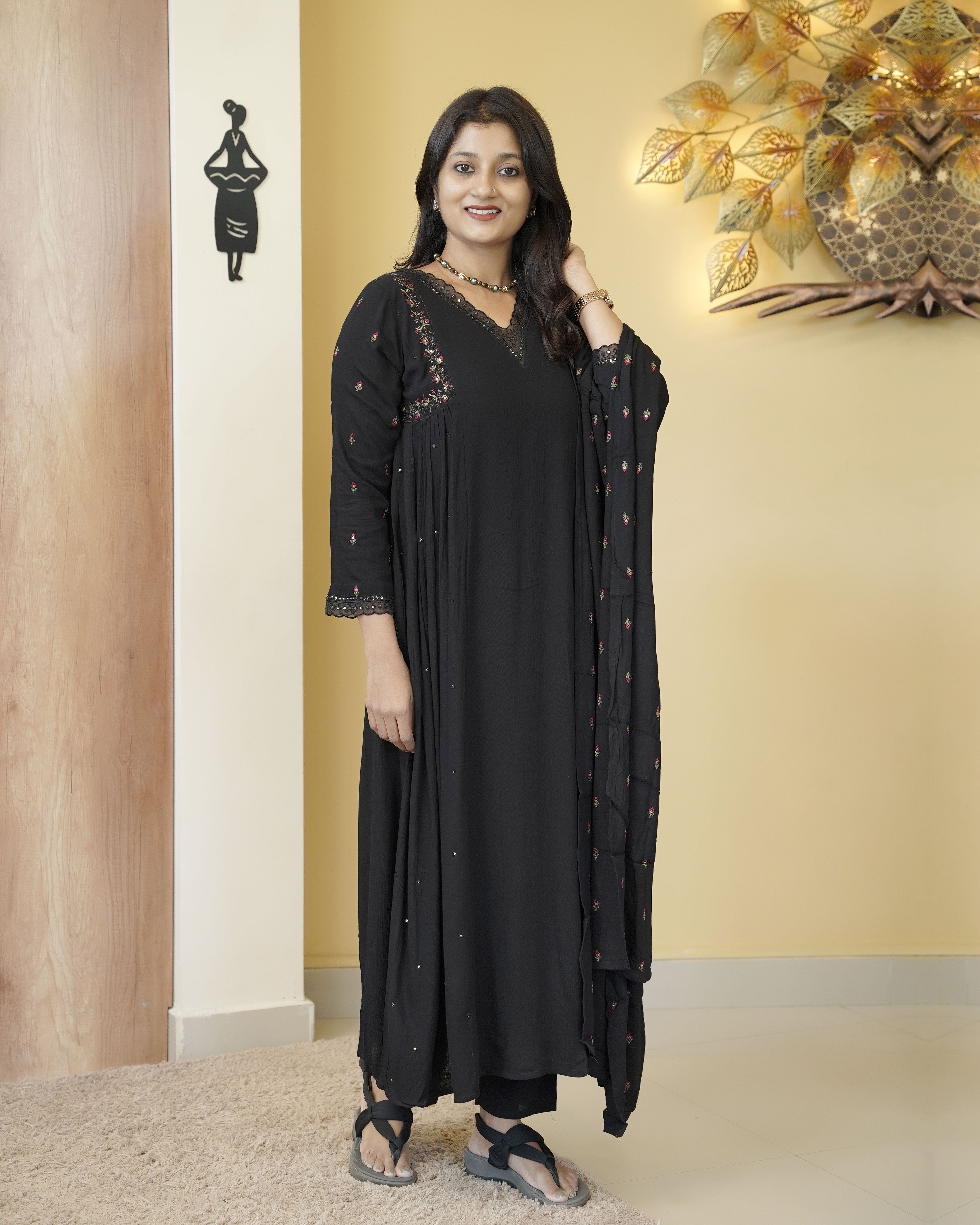 Load image into Gallery viewer, Crushed Cotton A-line Kurti Set-5262