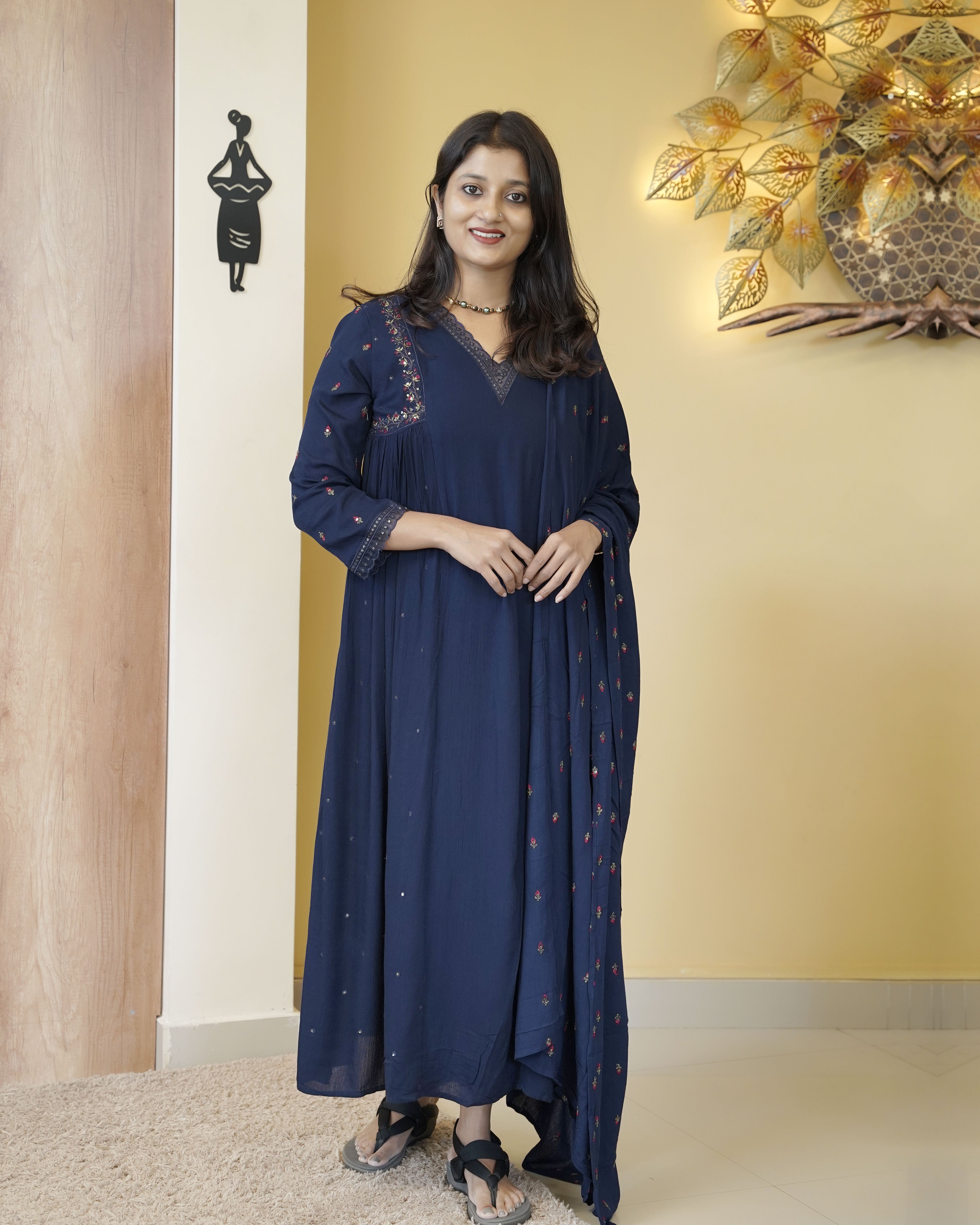 Load image into Gallery viewer, Crushed Cotton A-line Kurti Set-5262