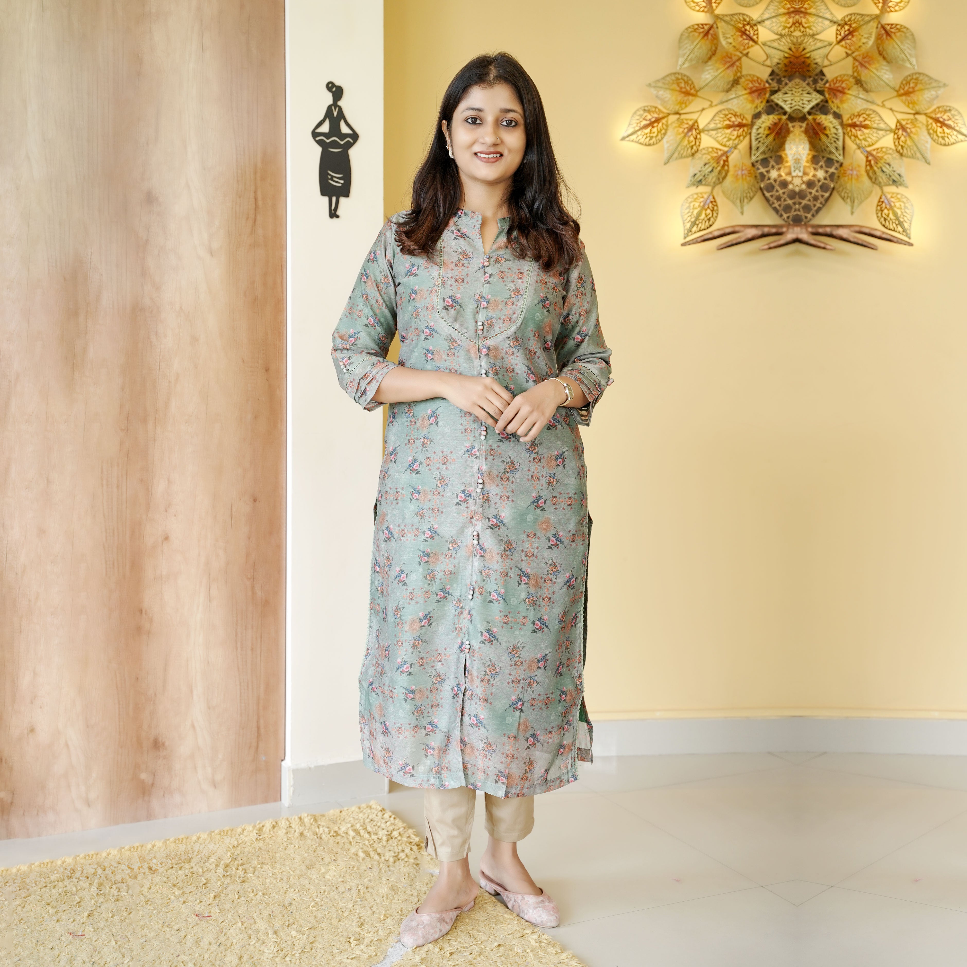 Load image into Gallery viewer, Printed Chanderi Kurti-4131