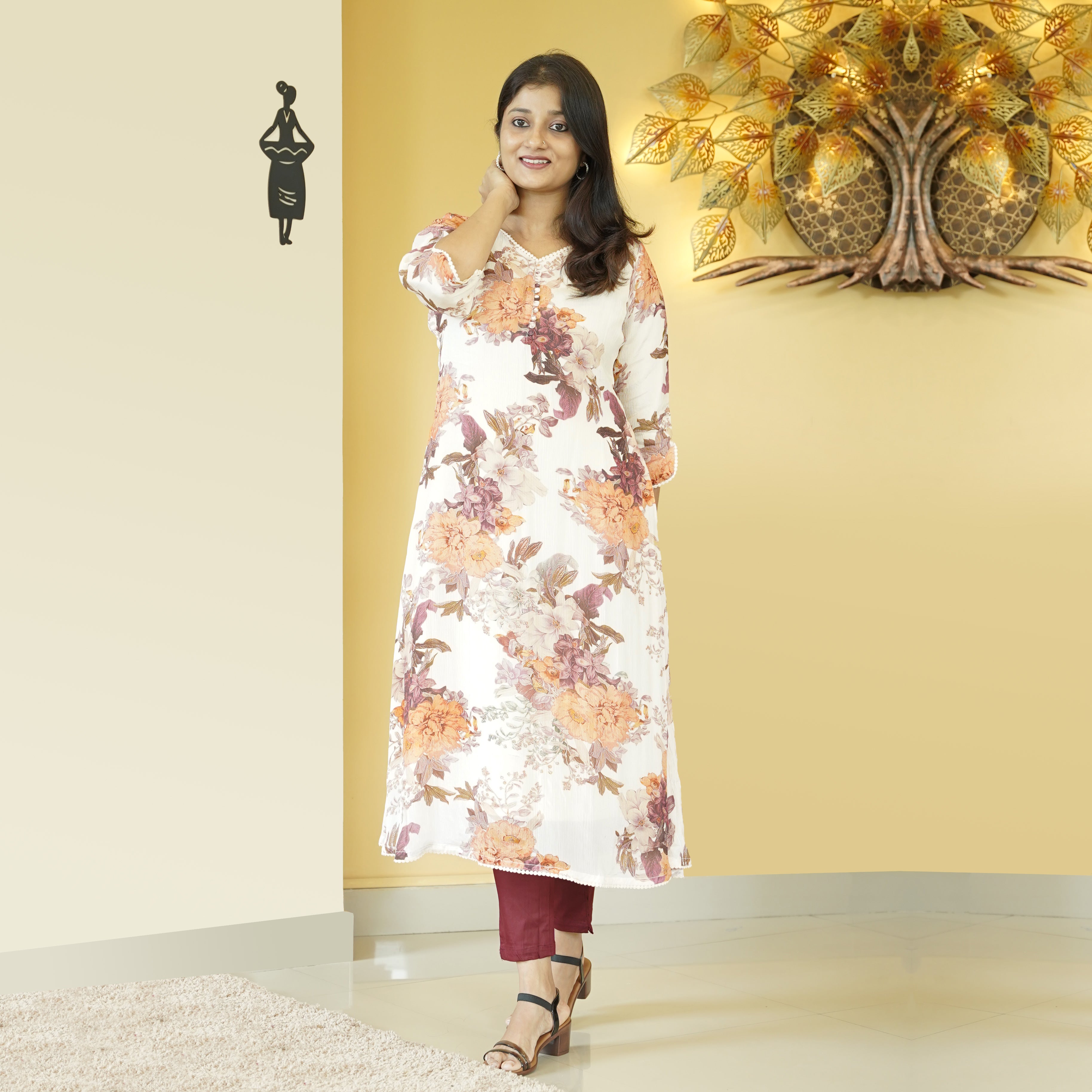 Load image into Gallery viewer, CHINON CHIFFON A-LINE KURTI - 4978