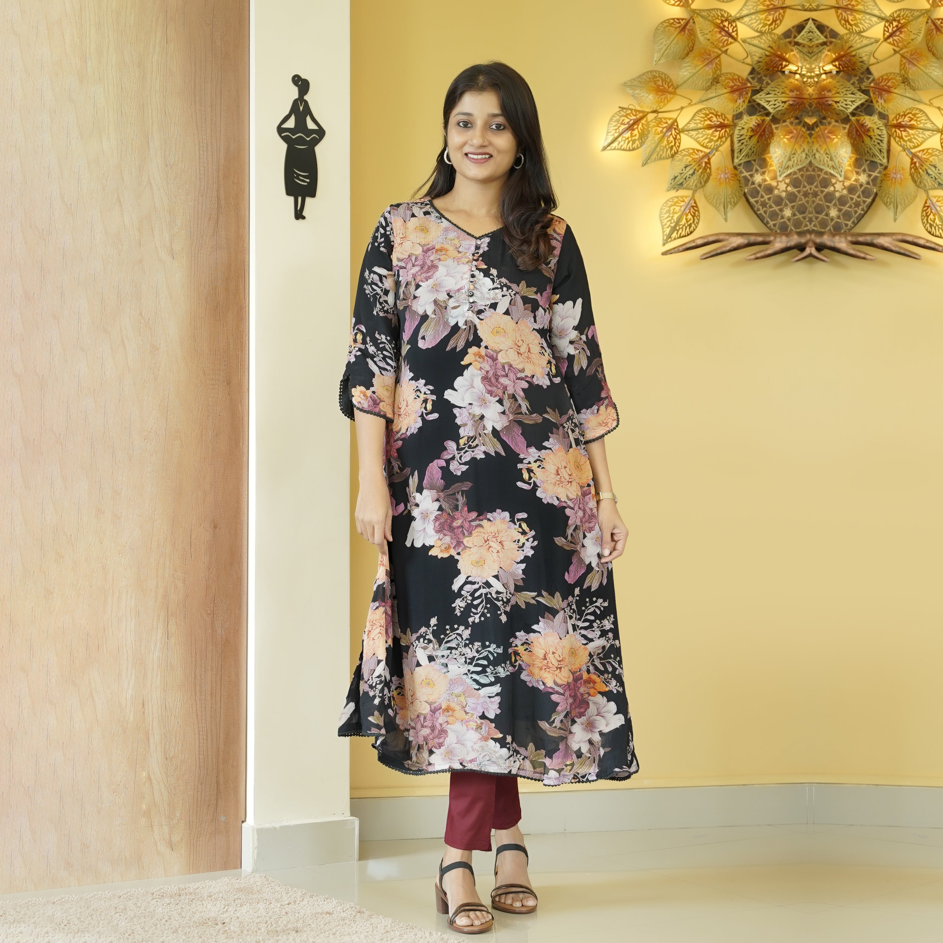 Load image into Gallery viewer, CHINON CHIFFON A-LINE KURTI - 4978