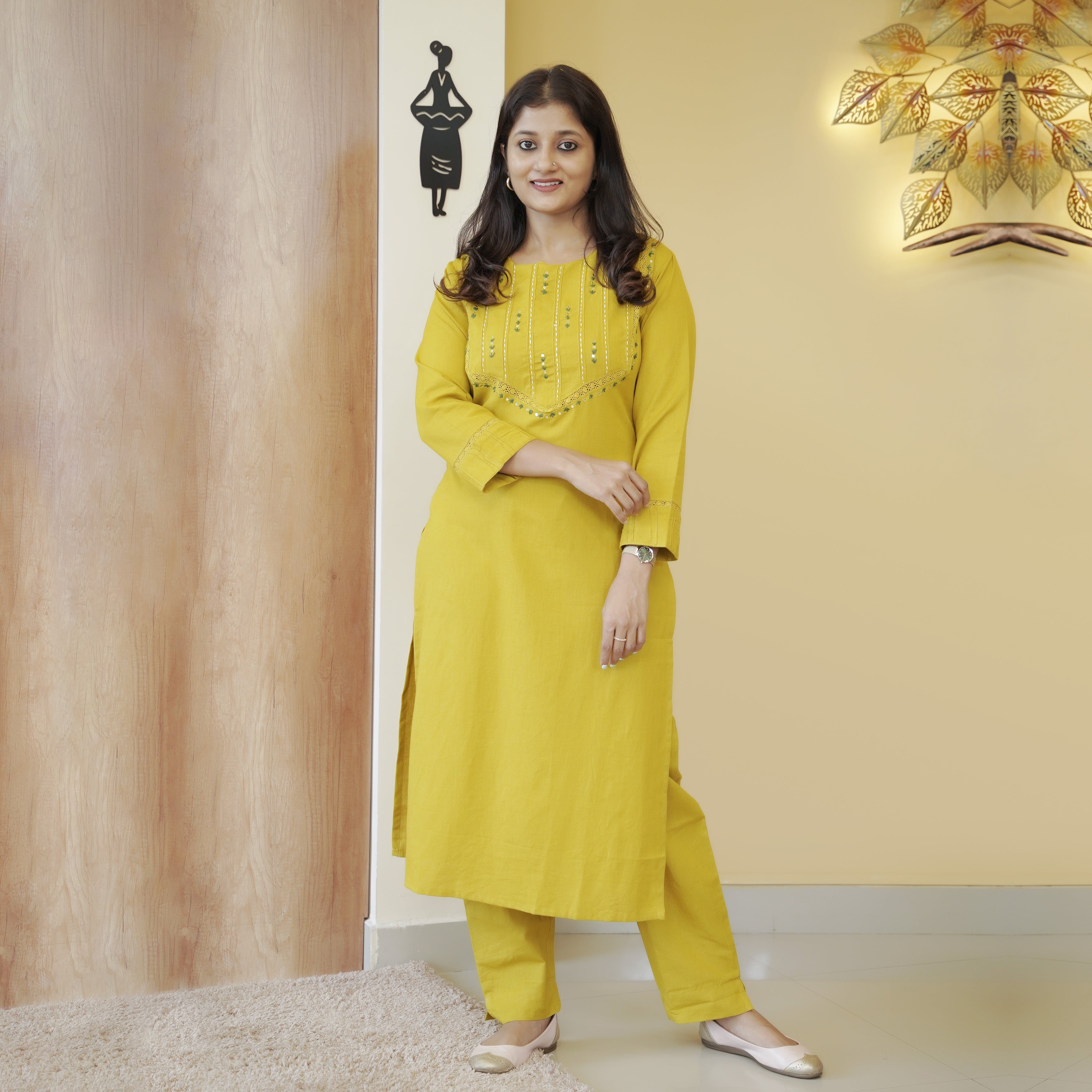 Load image into Gallery viewer, Pure Cotton Slitted Kurti Set-5016