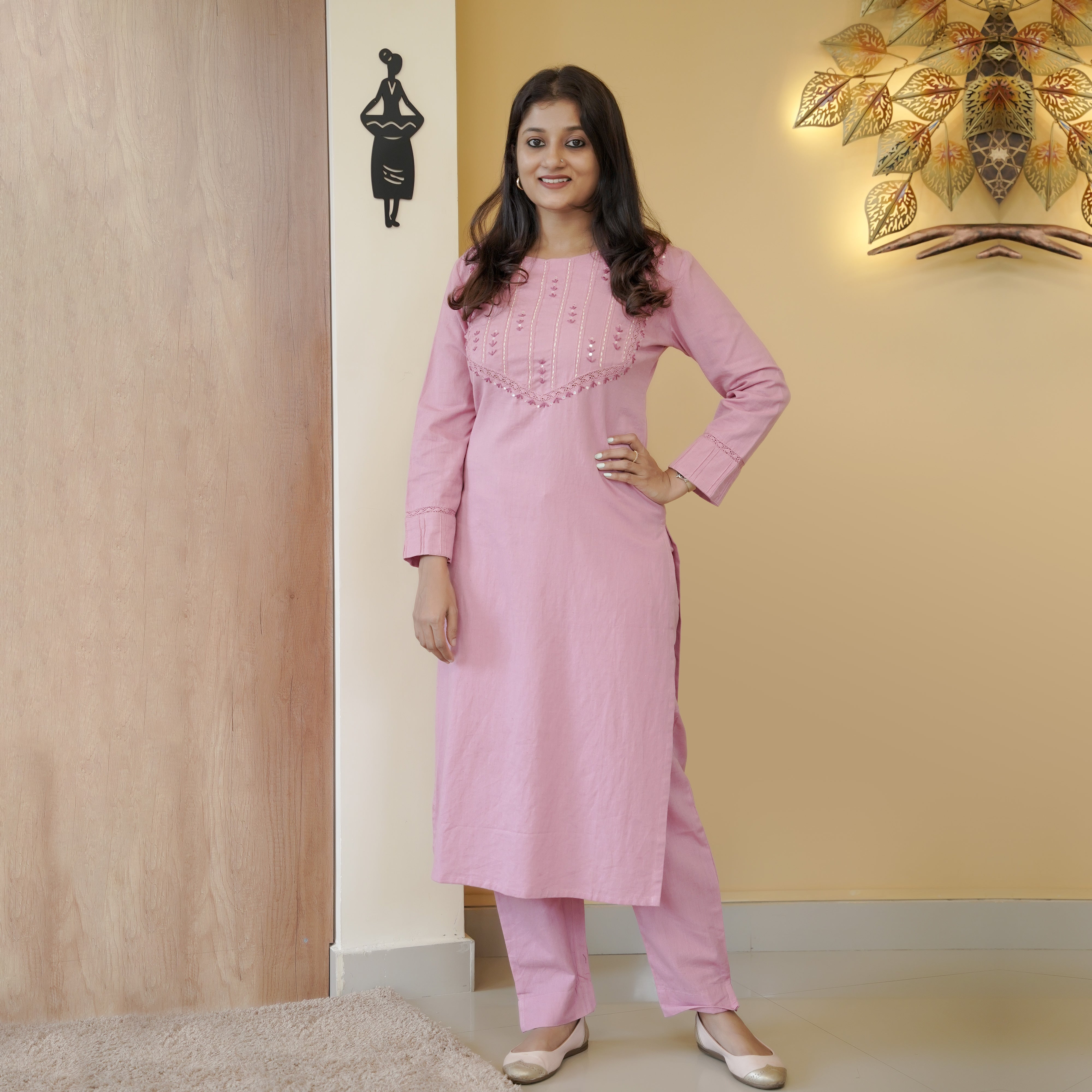 Load image into Gallery viewer, Pure Cotton Slitted Kurti Set-5016