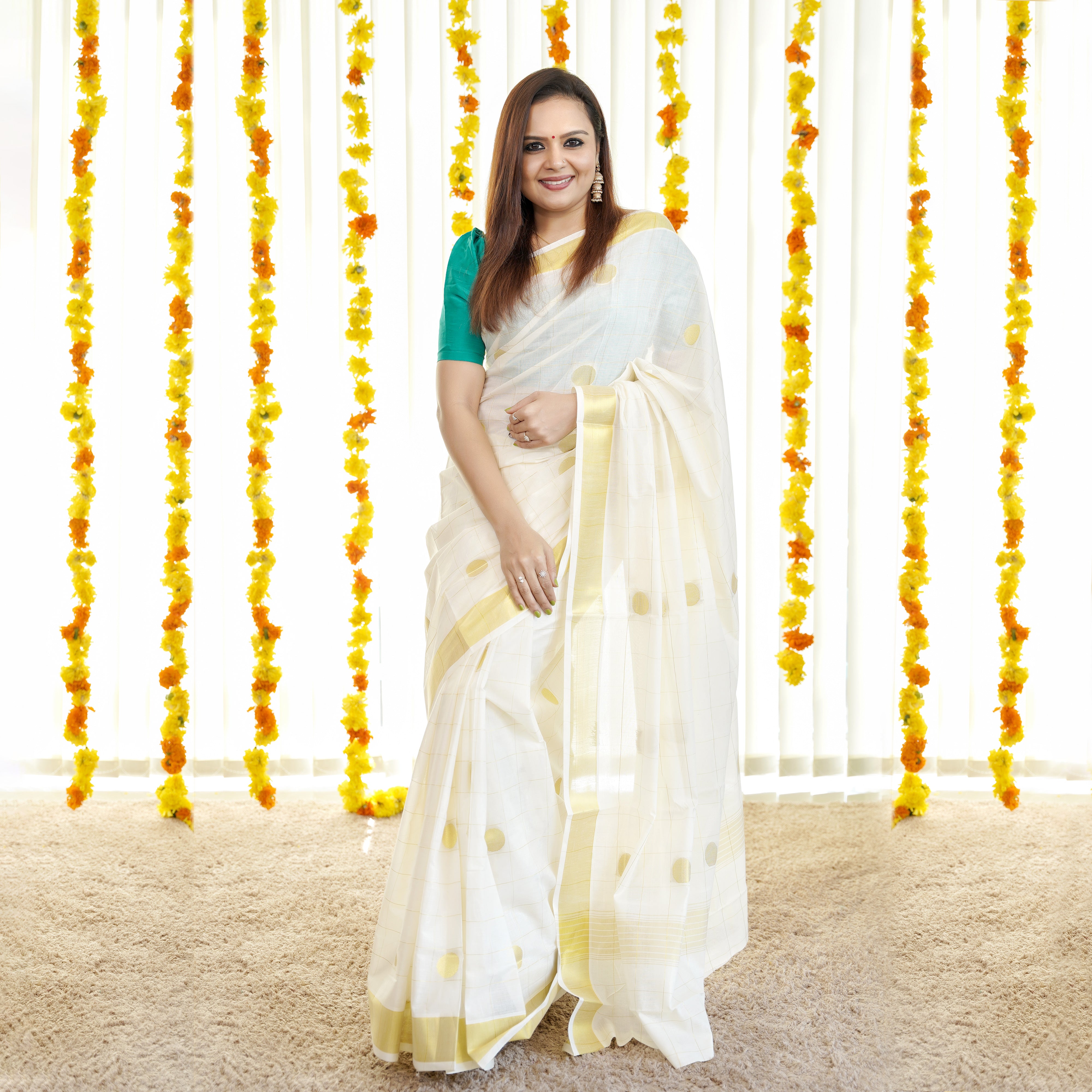 Load image into Gallery viewer, Kerala Checked Saree-5066