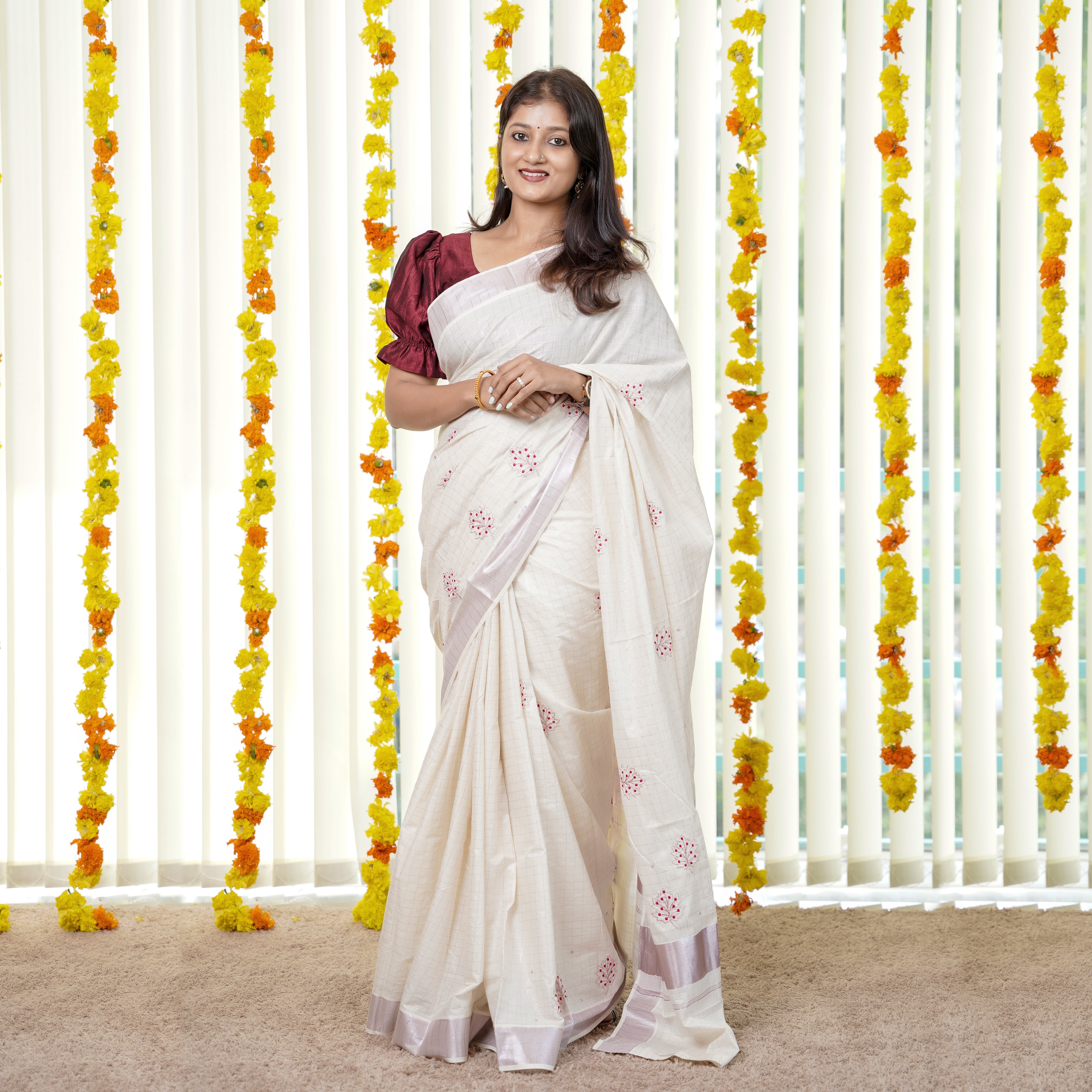 Load image into Gallery viewer, Kerala Checked Saree-5067