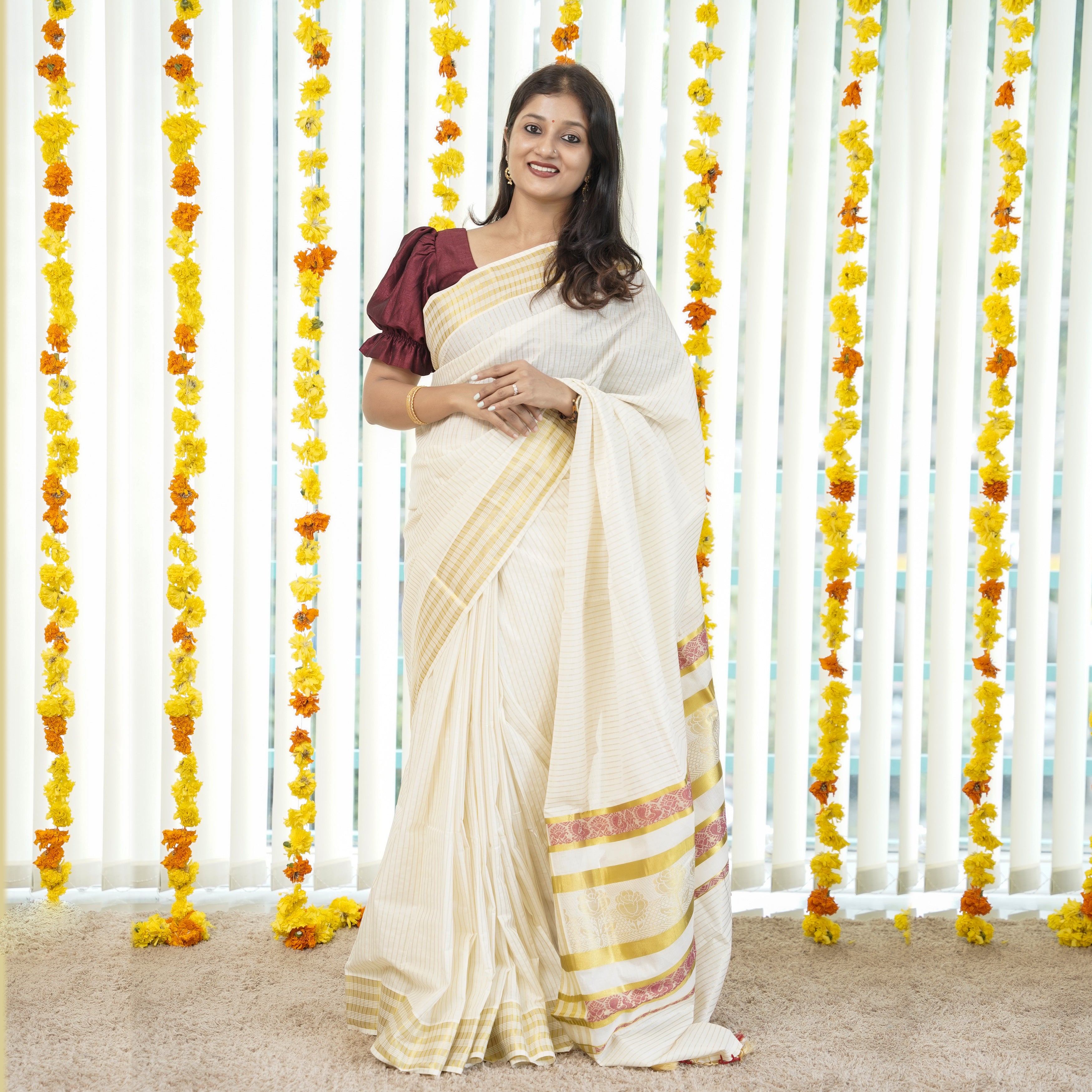 Load image into Gallery viewer, Pure Cotton Kerala Striped Saree-5060