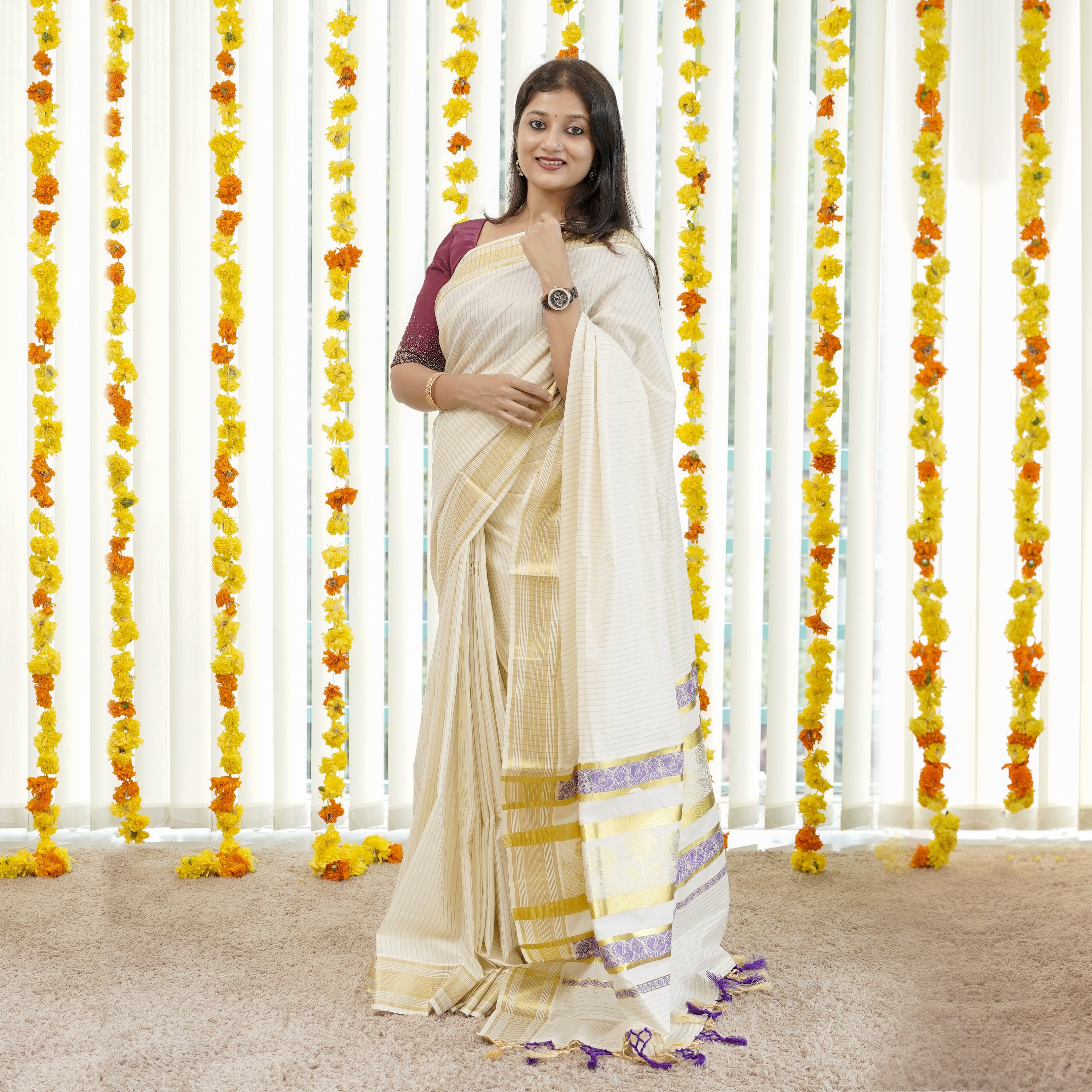 Load image into Gallery viewer, Pure Cotton Kerala Striped Saree-5060