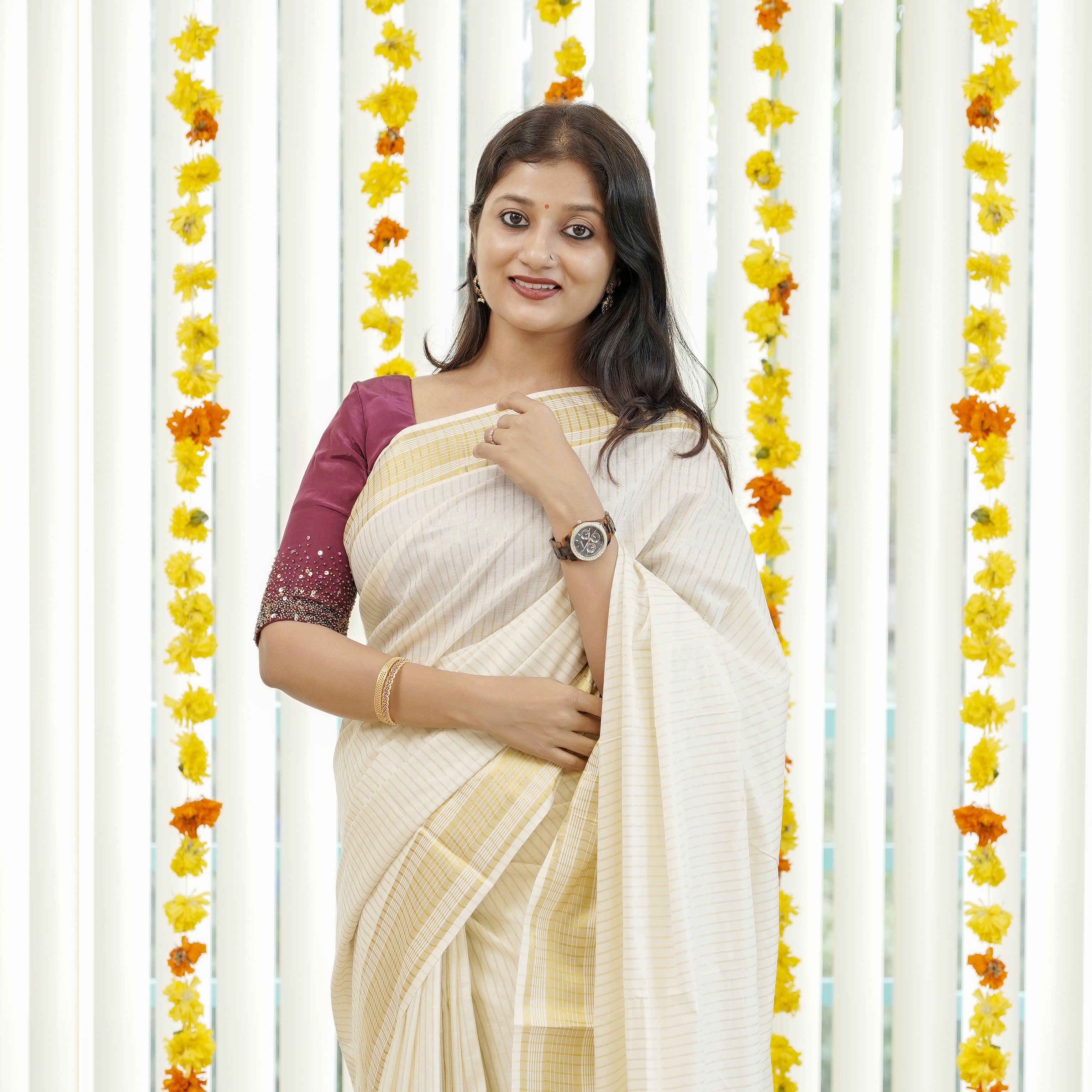 Load image into Gallery viewer, Pure Cotton Kerala Striped Saree-5060