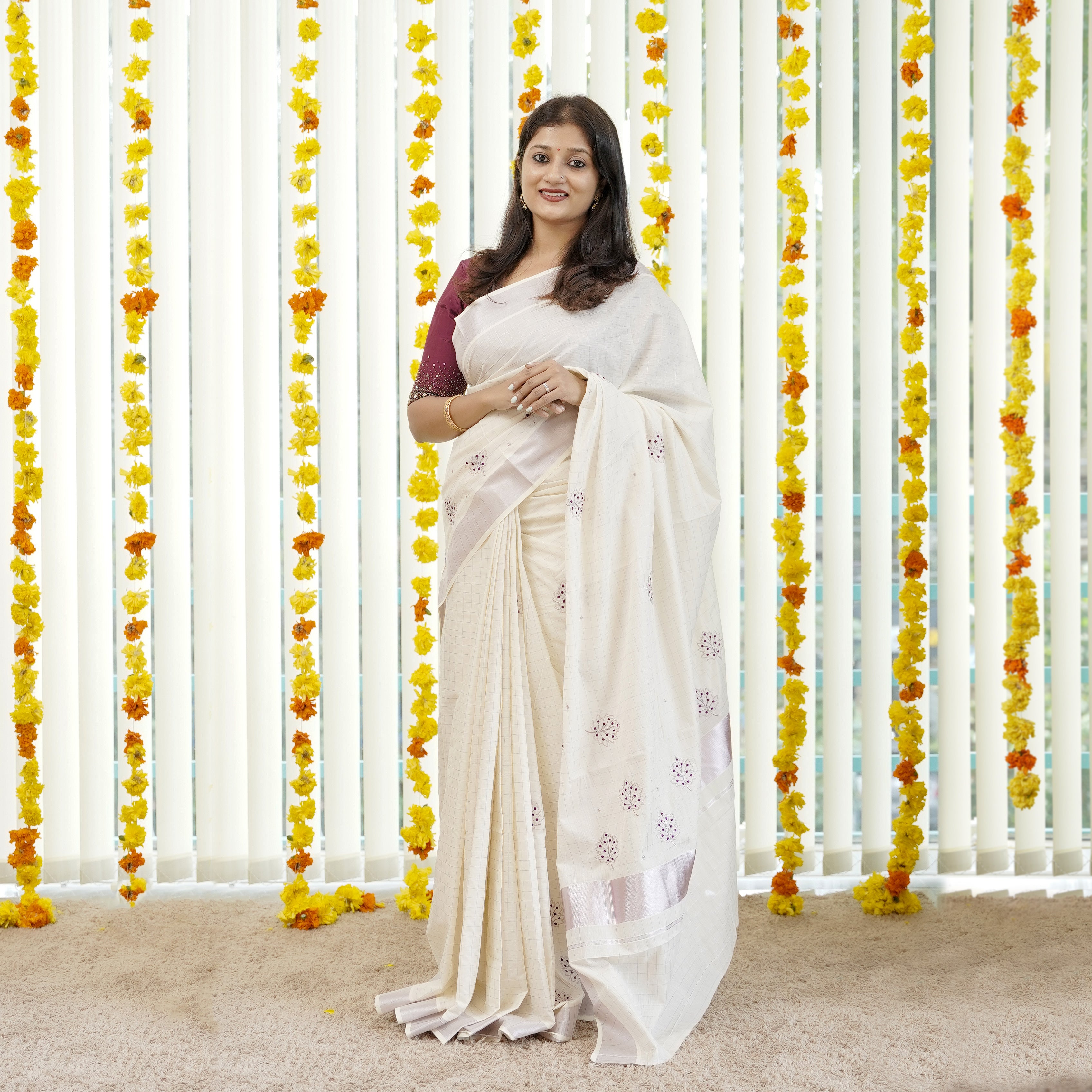 Load image into Gallery viewer, Kerala Checked Saree-5067