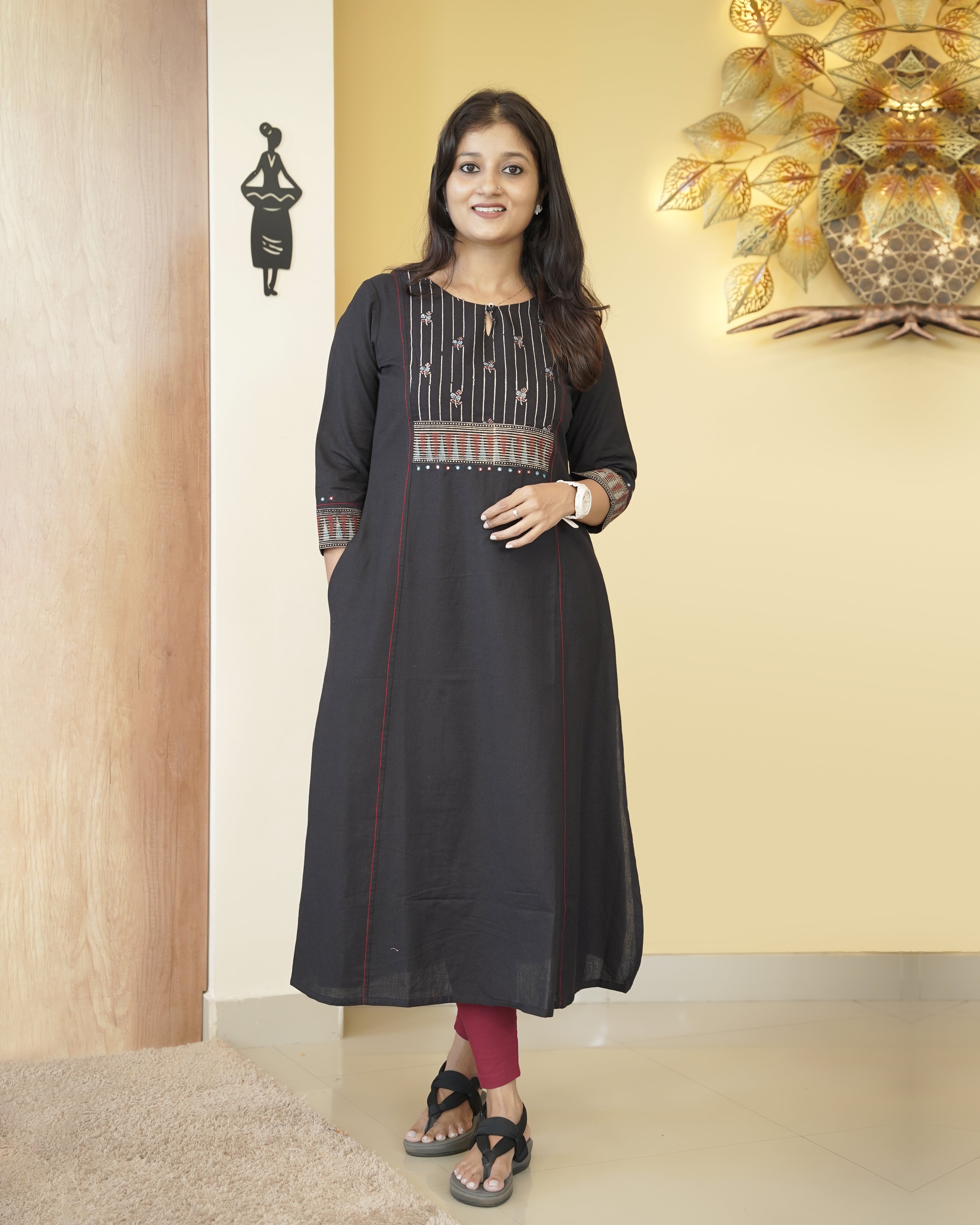 Load image into Gallery viewer, Pure Cotton A-Line  Slitted Kurti-5170