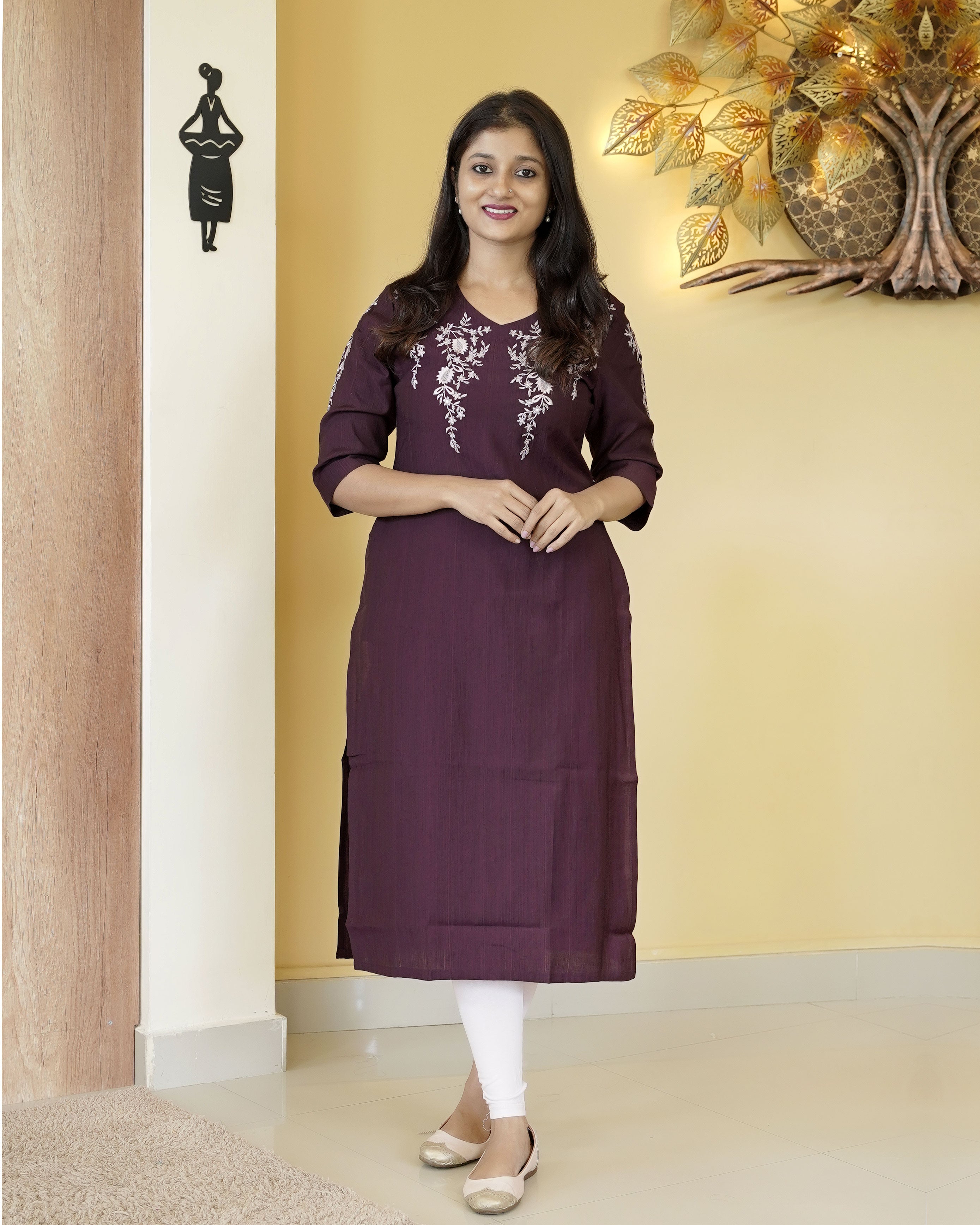 Load image into Gallery viewer, Slub Silk Slitted Kurti-4126