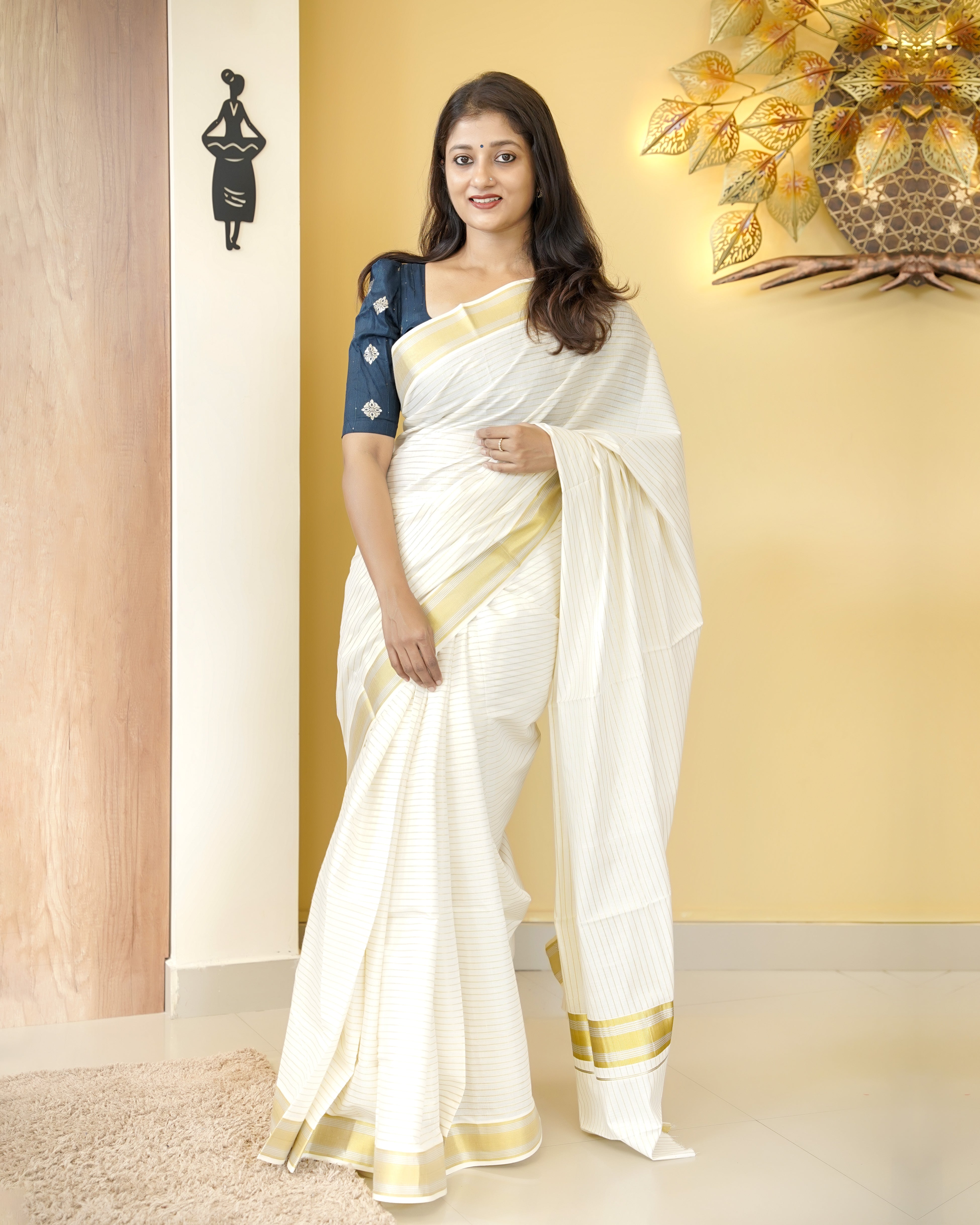 Load image into Gallery viewer, Kerala Kasavu Striped Saree-5062