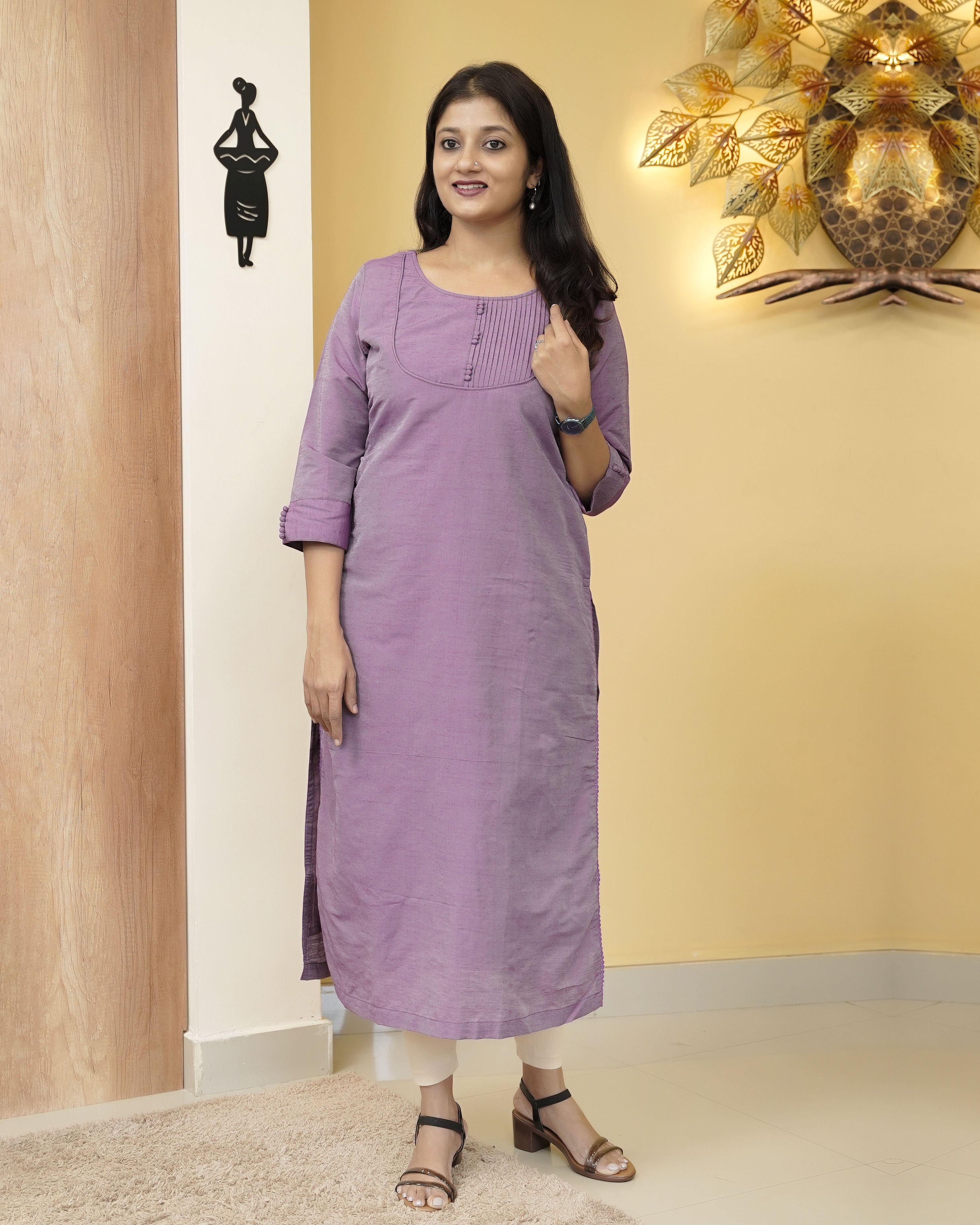 Load image into Gallery viewer, Raw Cotton Slitted Kurti- 4128