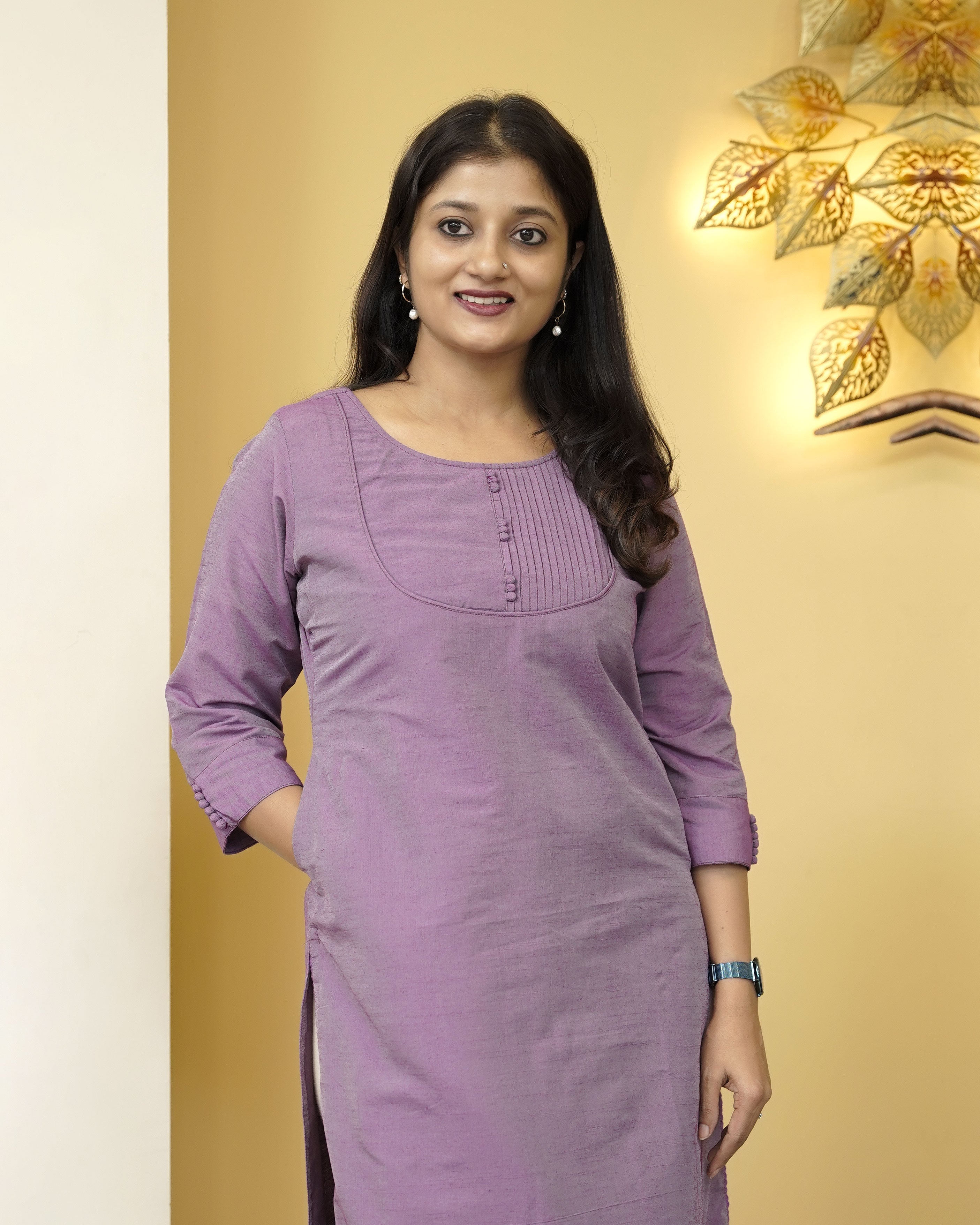 Load image into Gallery viewer, Raw Cotton Slitted Kurti- 4128