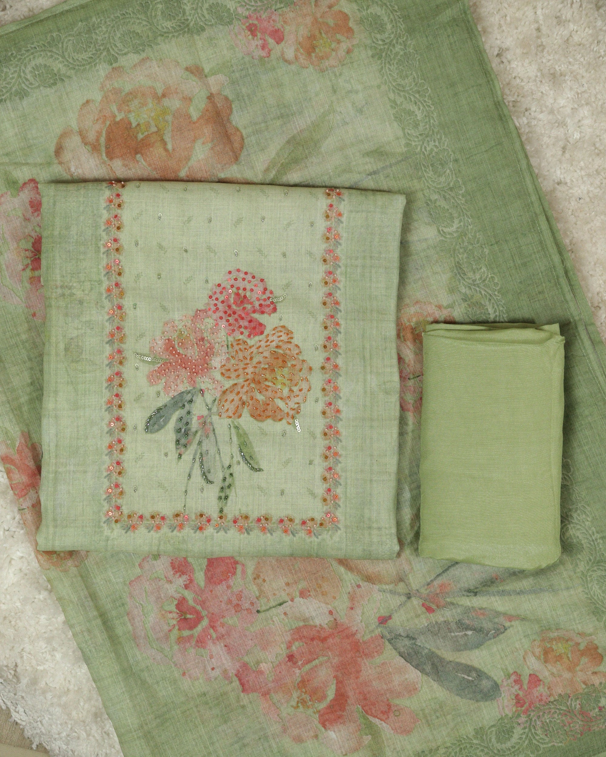 Load image into Gallery viewer, Linen Cotton Unstitched Suit-0727