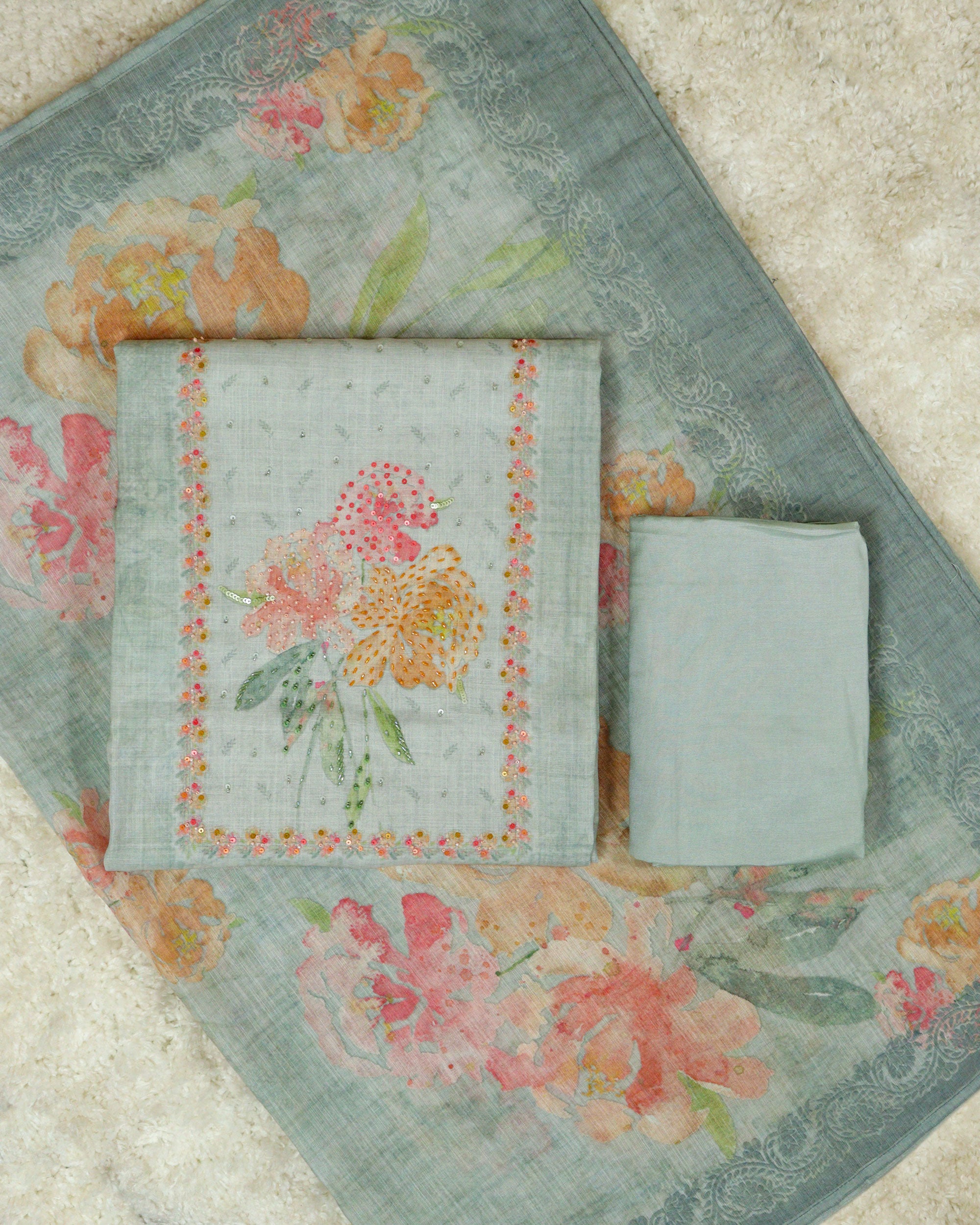 Load image into Gallery viewer, Linen Cotton Unstitched Suit-0727