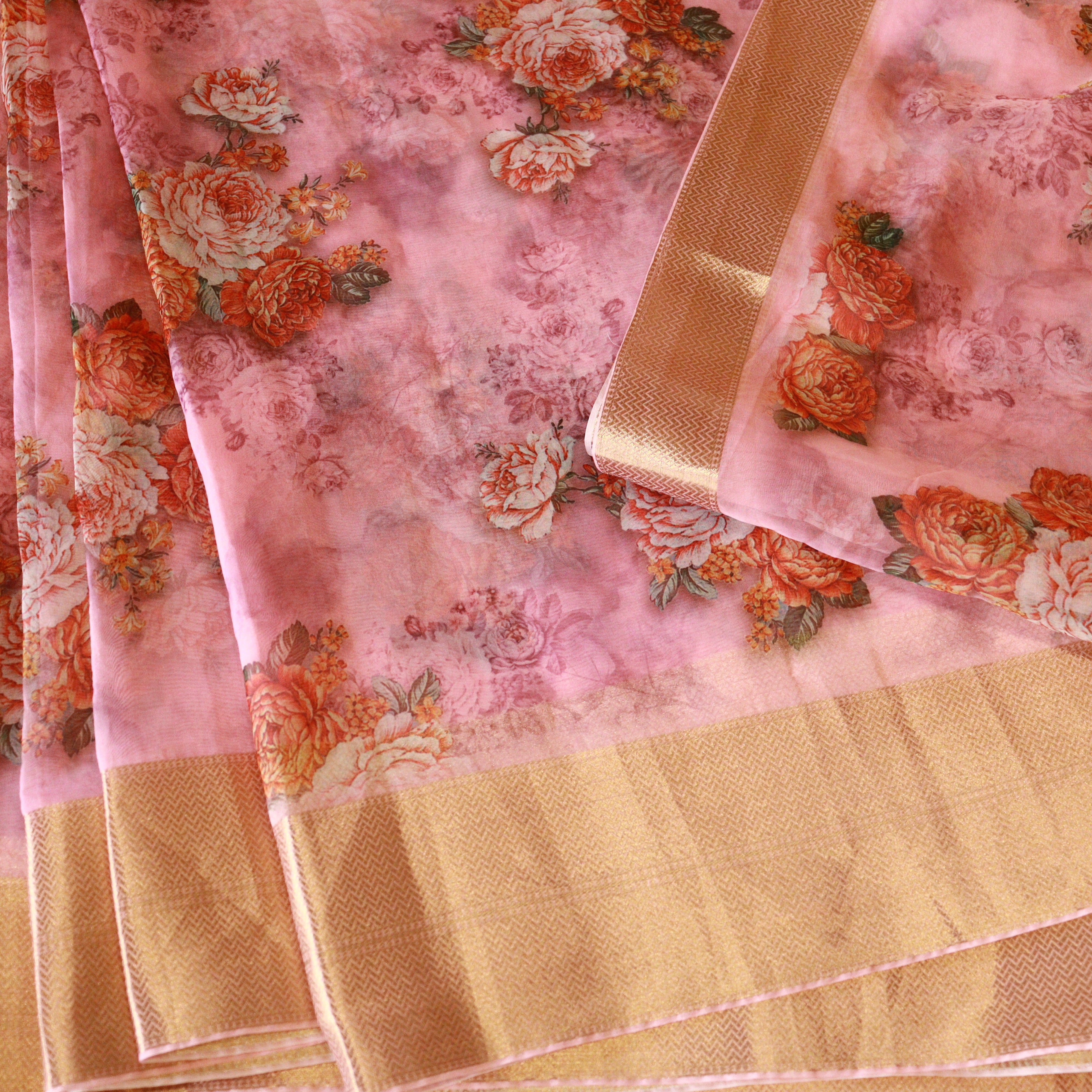 Load image into Gallery viewer, Pink Viscose Organza Fabric-3189