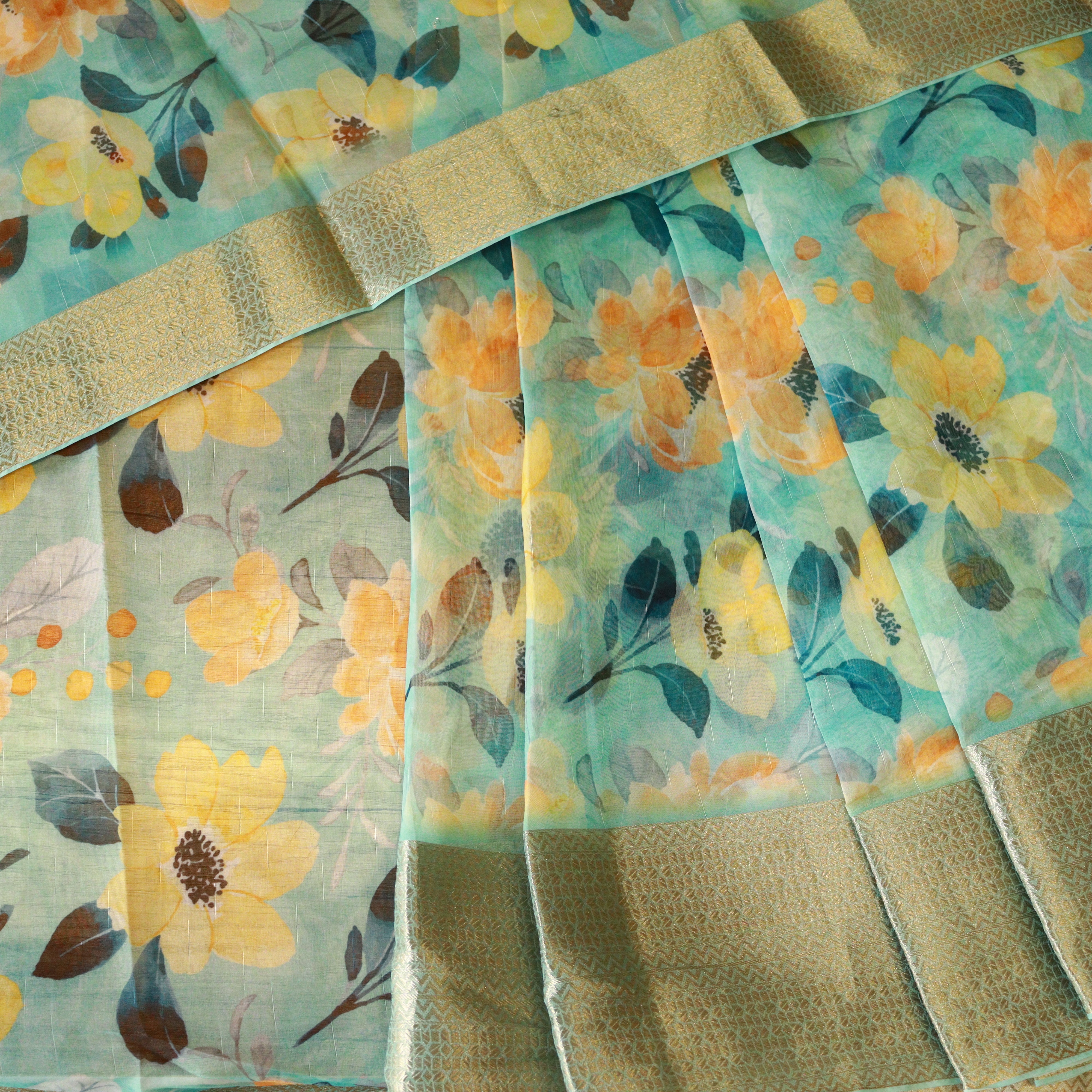 Load image into Gallery viewer, Aquamarine Viscose Organza Fabric-3153