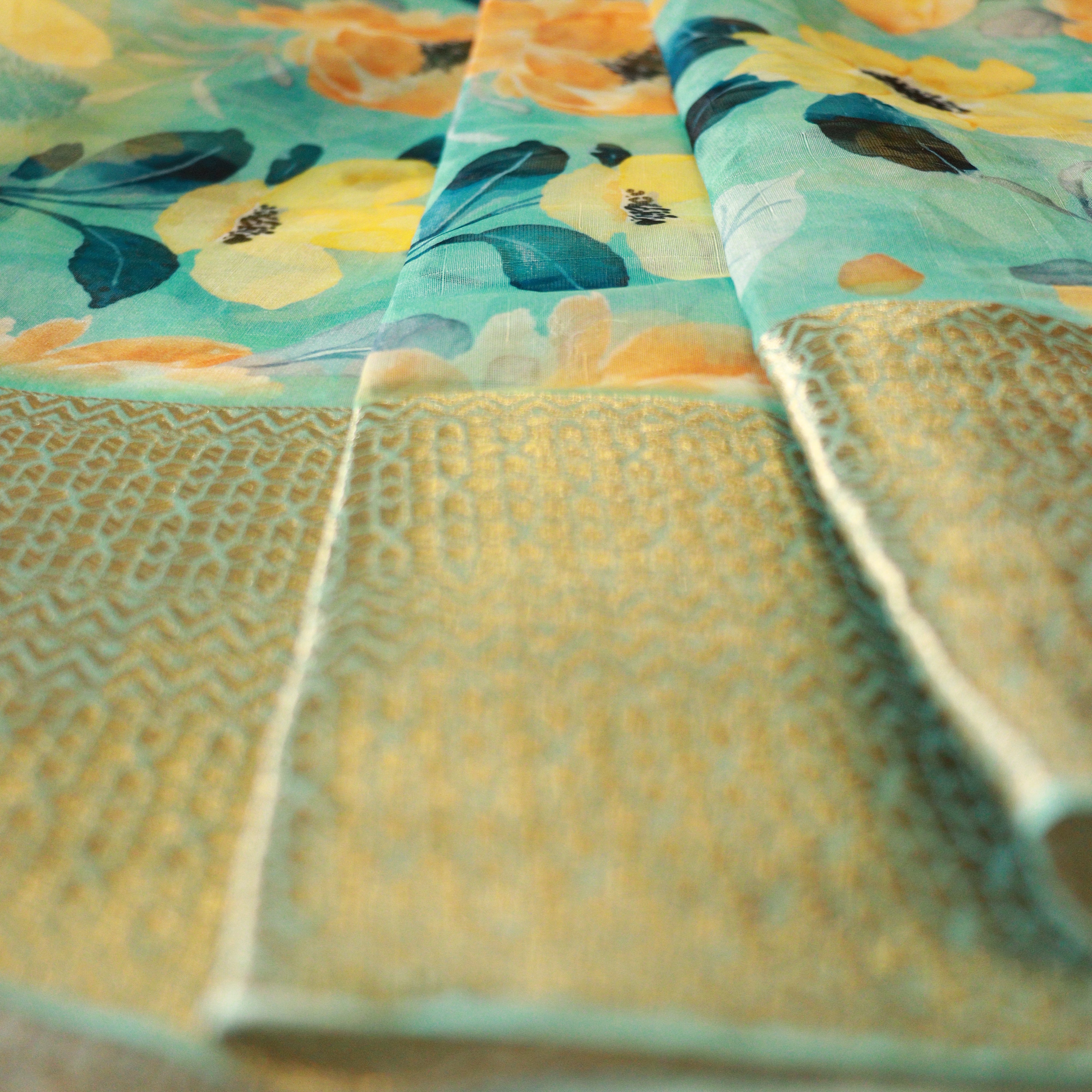 Load image into Gallery viewer, Aquamarine Viscose Organza Fabric-3153