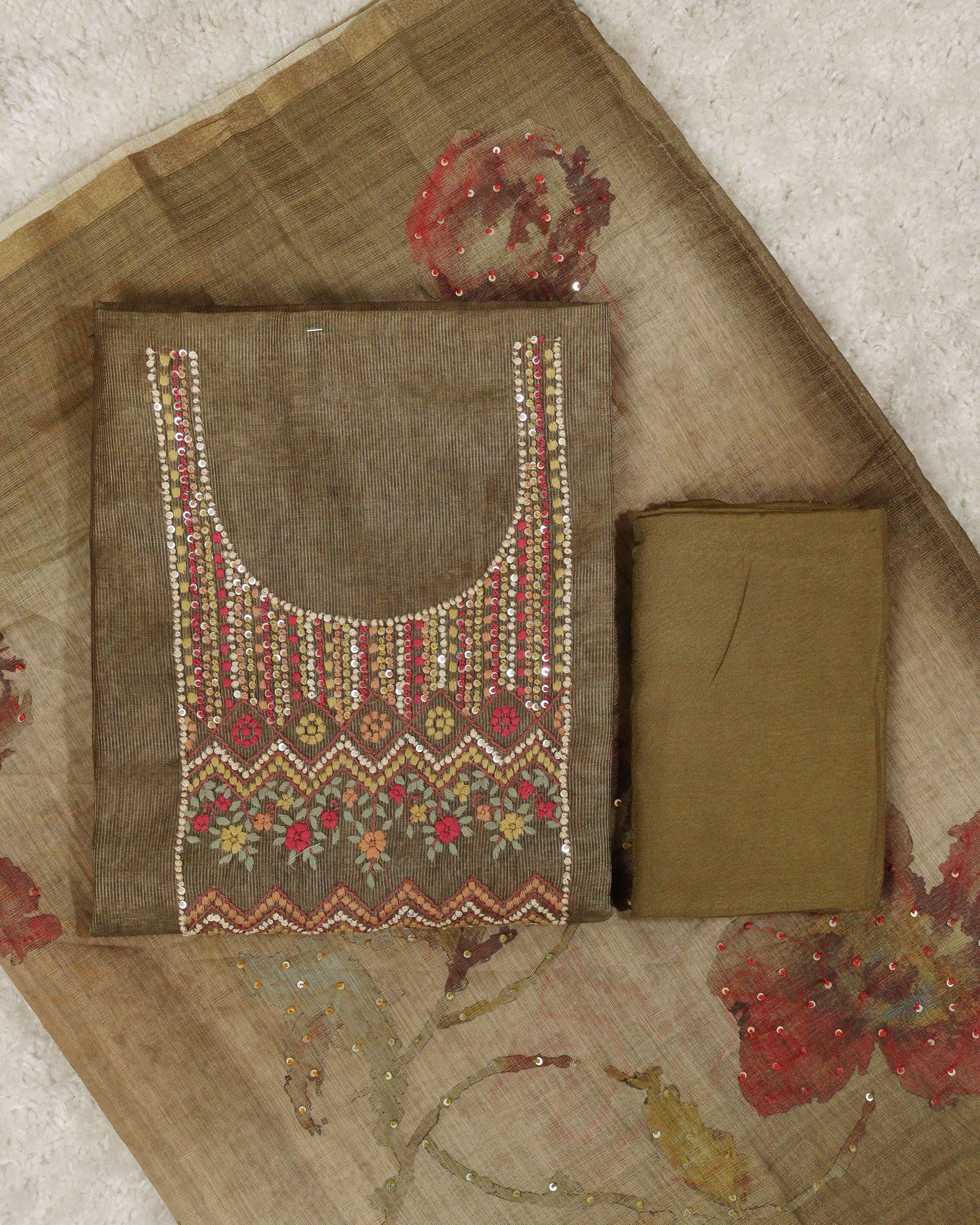 Load image into Gallery viewer, Chanderi Cotton Unstitched Suit-1095