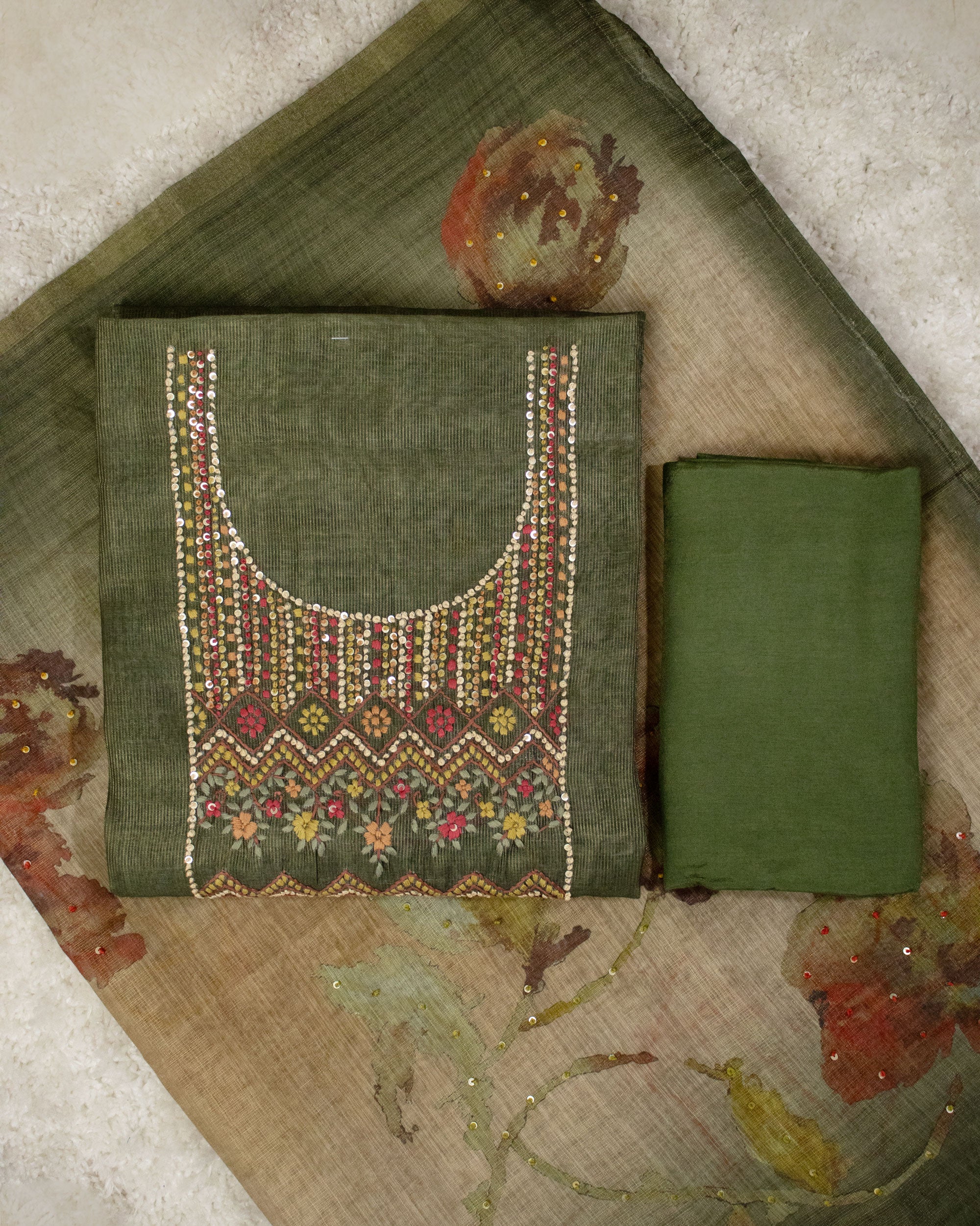 Load image into Gallery viewer, Chanderi Cotton Unstitched Suit-1095