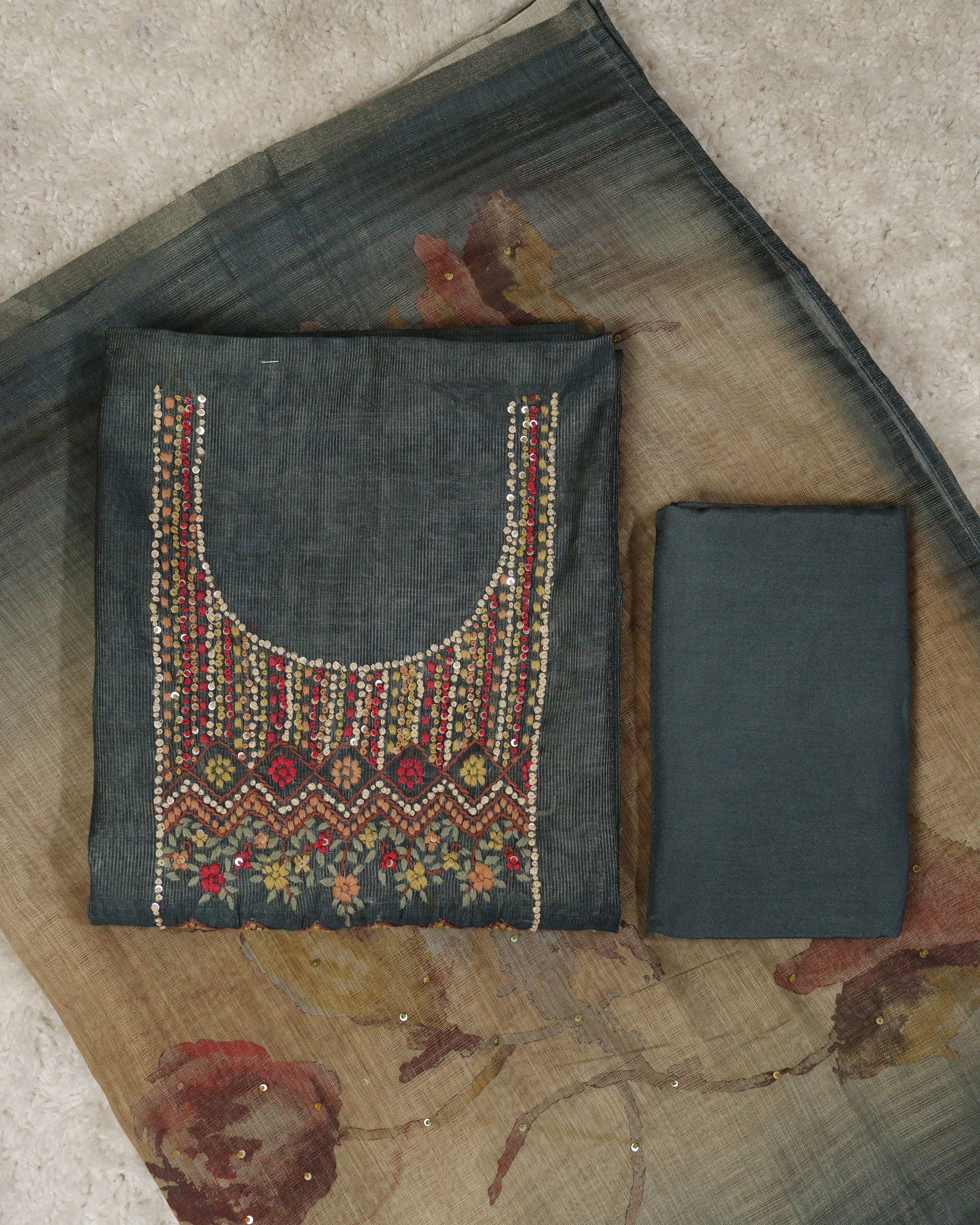 Load image into Gallery viewer, Chanderi Cotton Unstitched Suit-1095