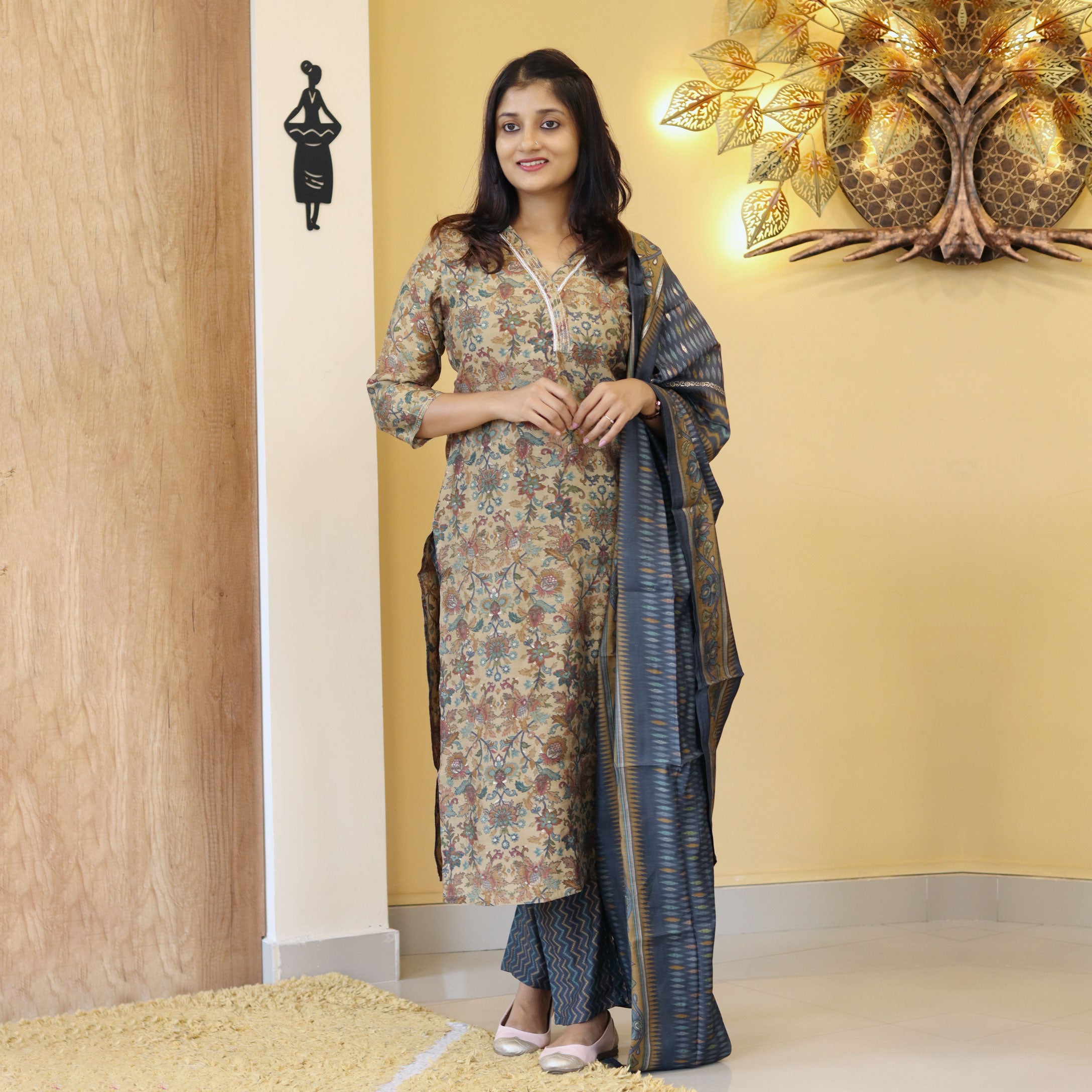 Load image into Gallery viewer, Muslin Silk Kurti Set - 4349