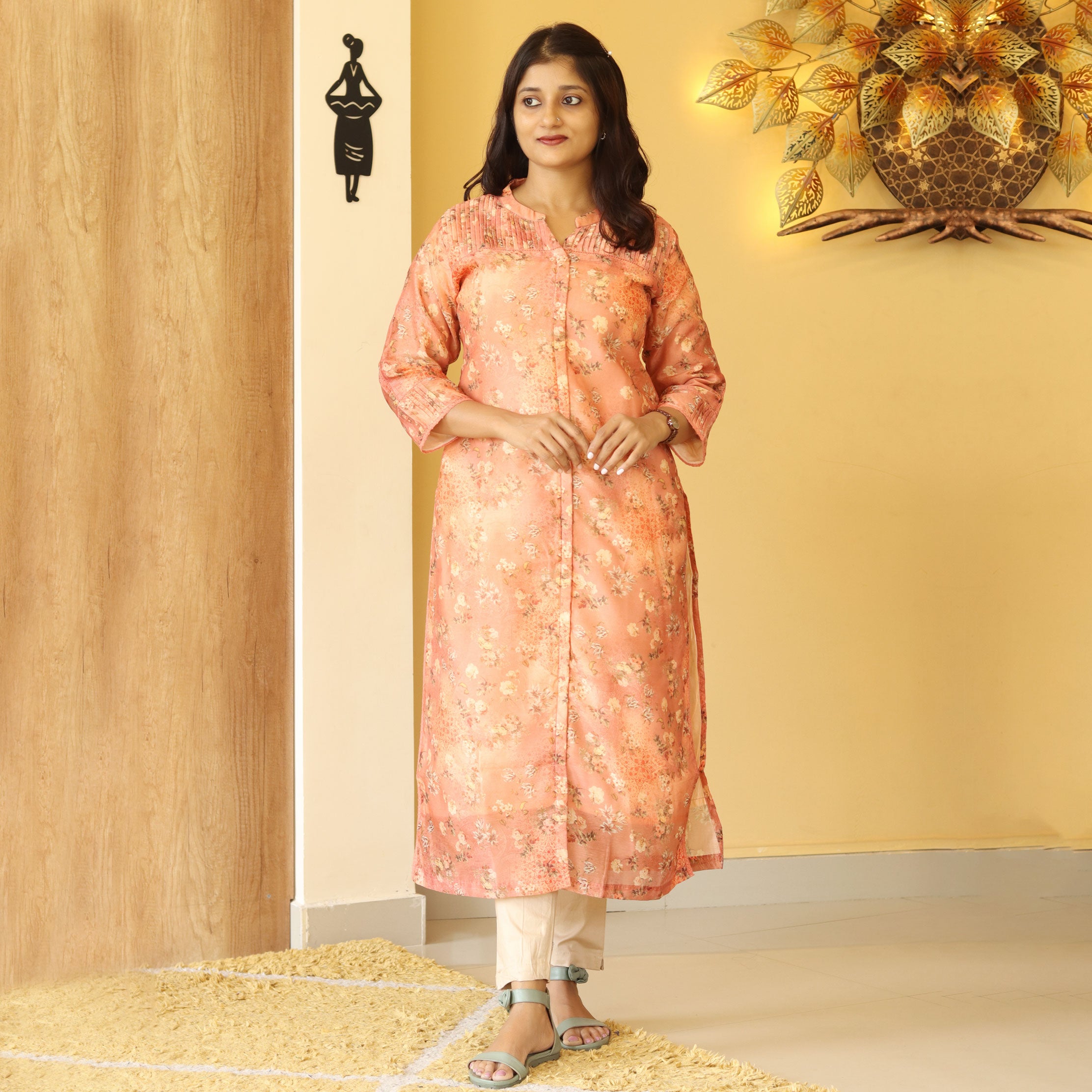 Load image into Gallery viewer, Chanderi Silk Printed Kurti-4127