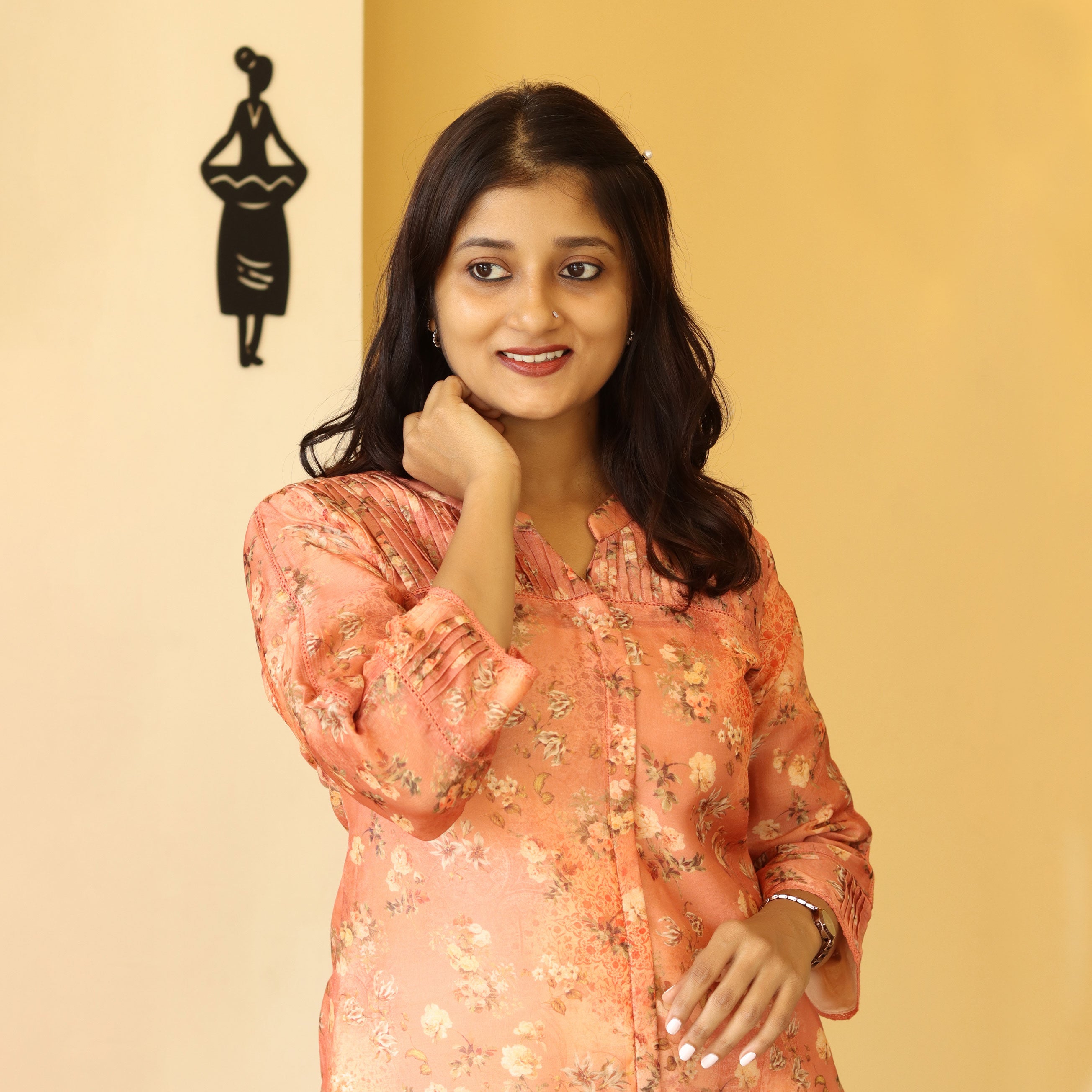 Load image into Gallery viewer, Chanderi Silk Printed Kurti-4127