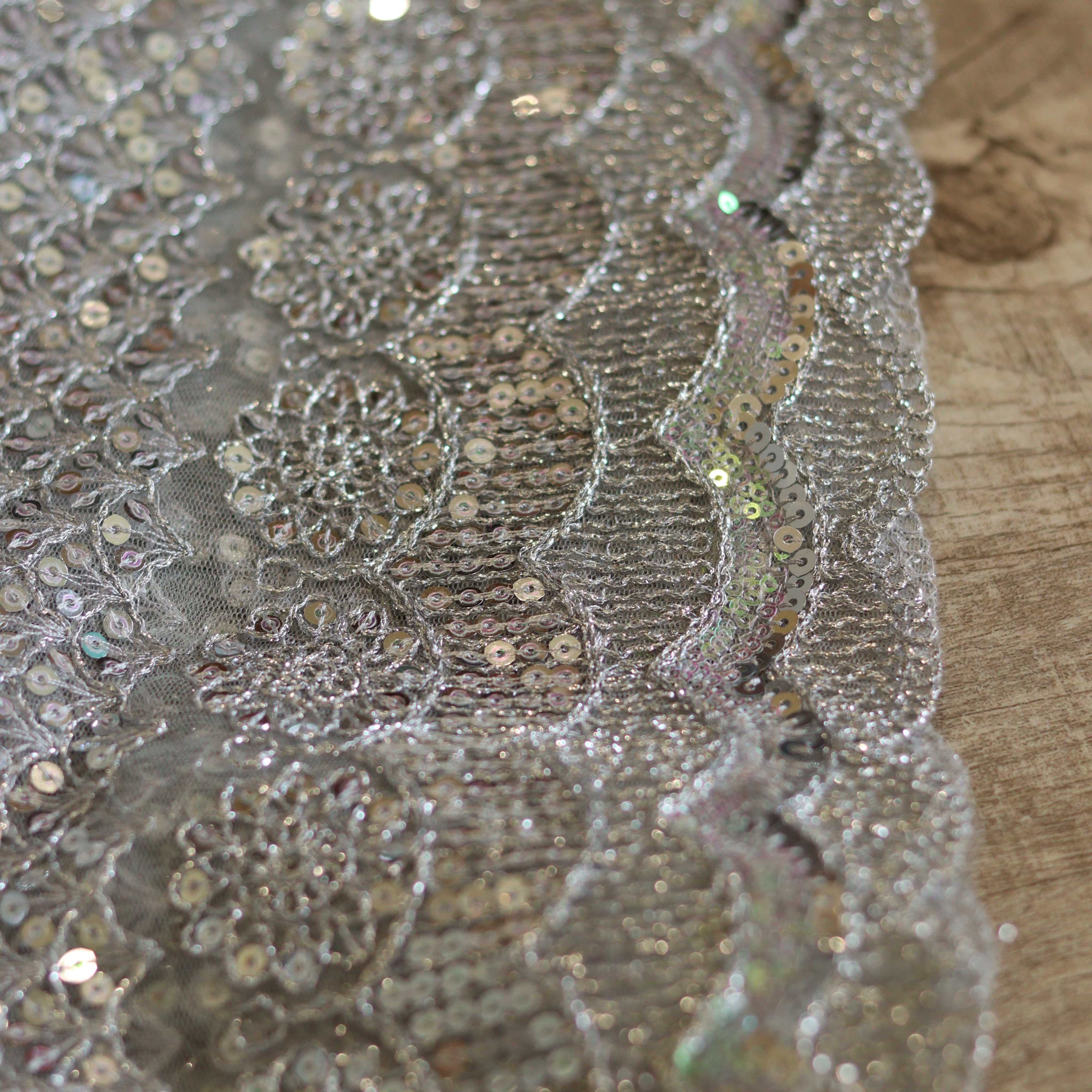 Load image into Gallery viewer, Designer Silver Net Fabric-2997