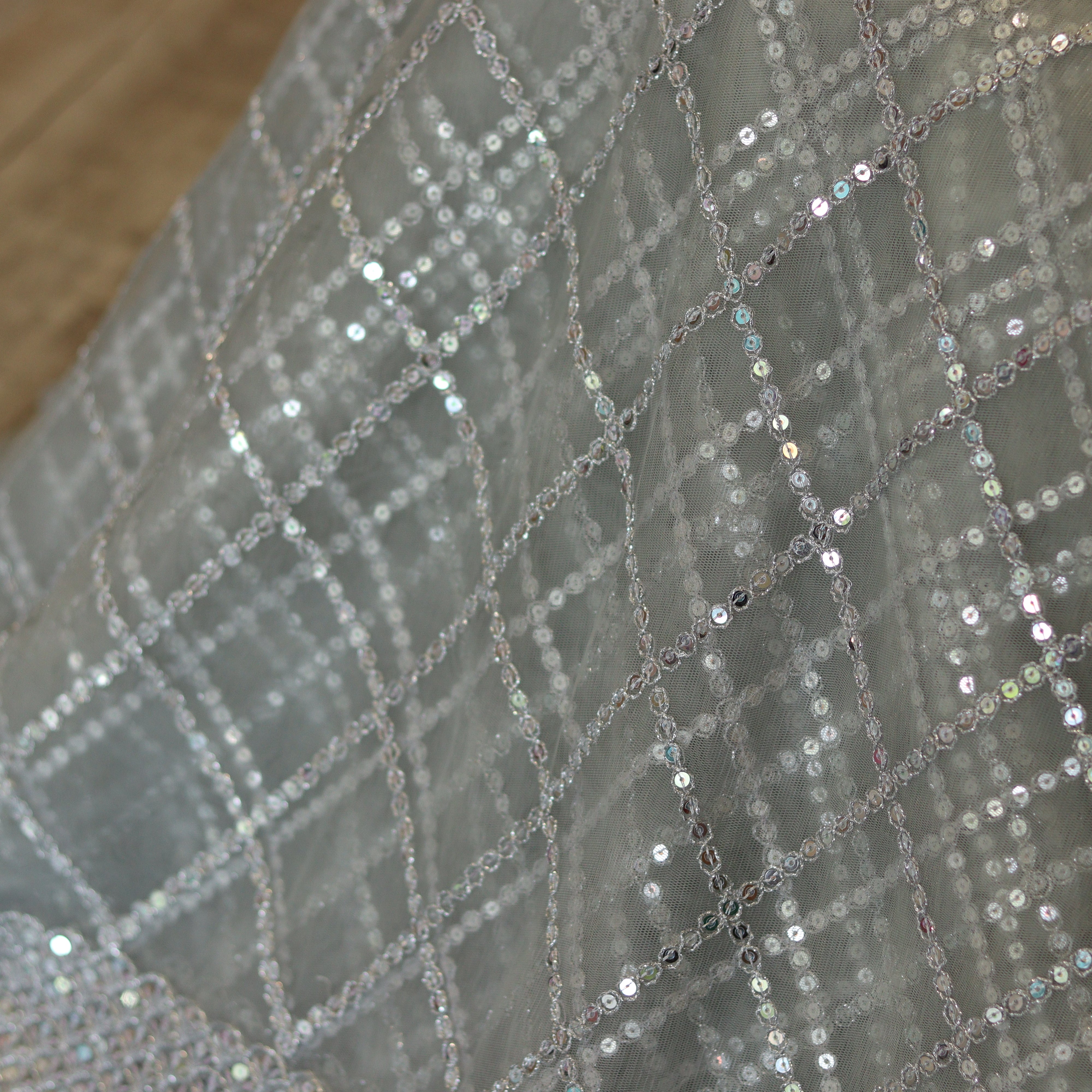 Load image into Gallery viewer, Designer Silver Net Fabric-2997