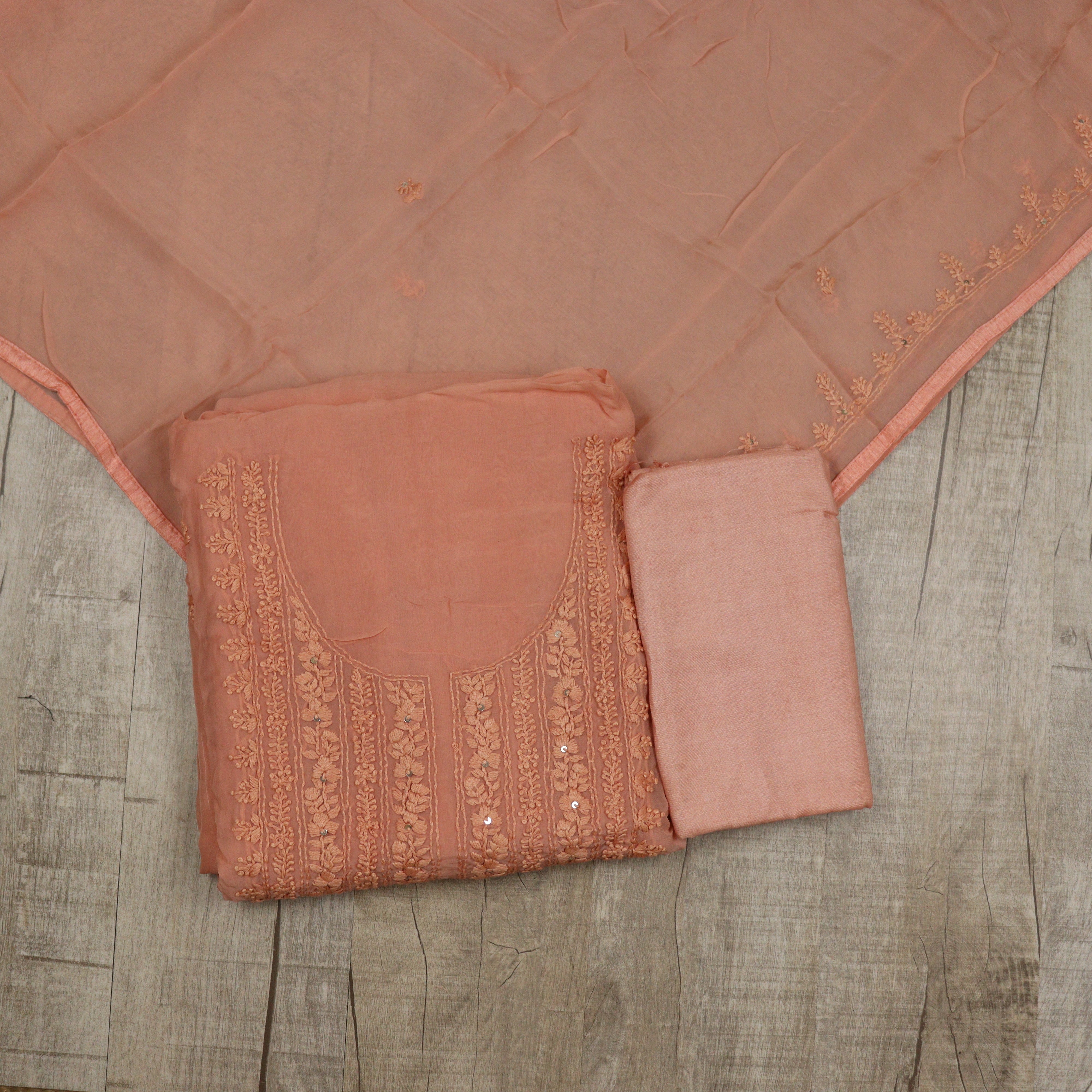 Load image into Gallery viewer, Peach Pure viscose Organza Suit-3497