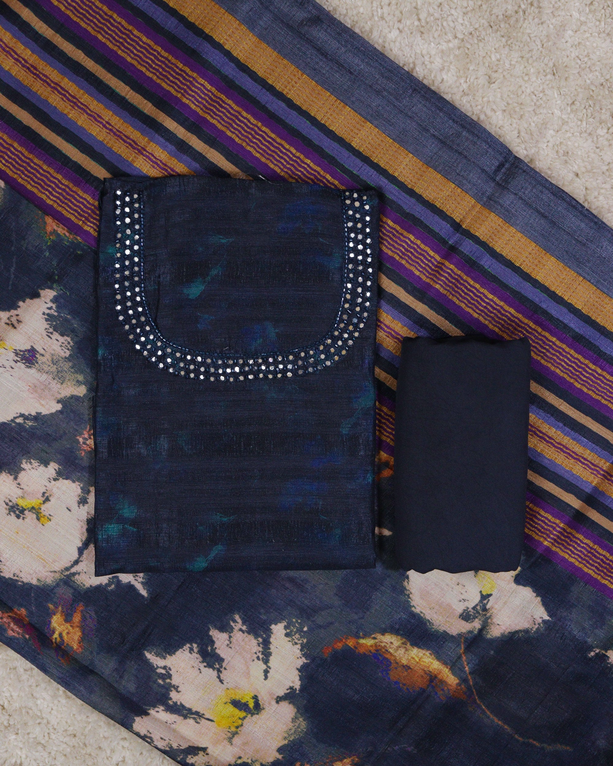 Load image into Gallery viewer, Semi Raw Silk Unstitched Suit-2084