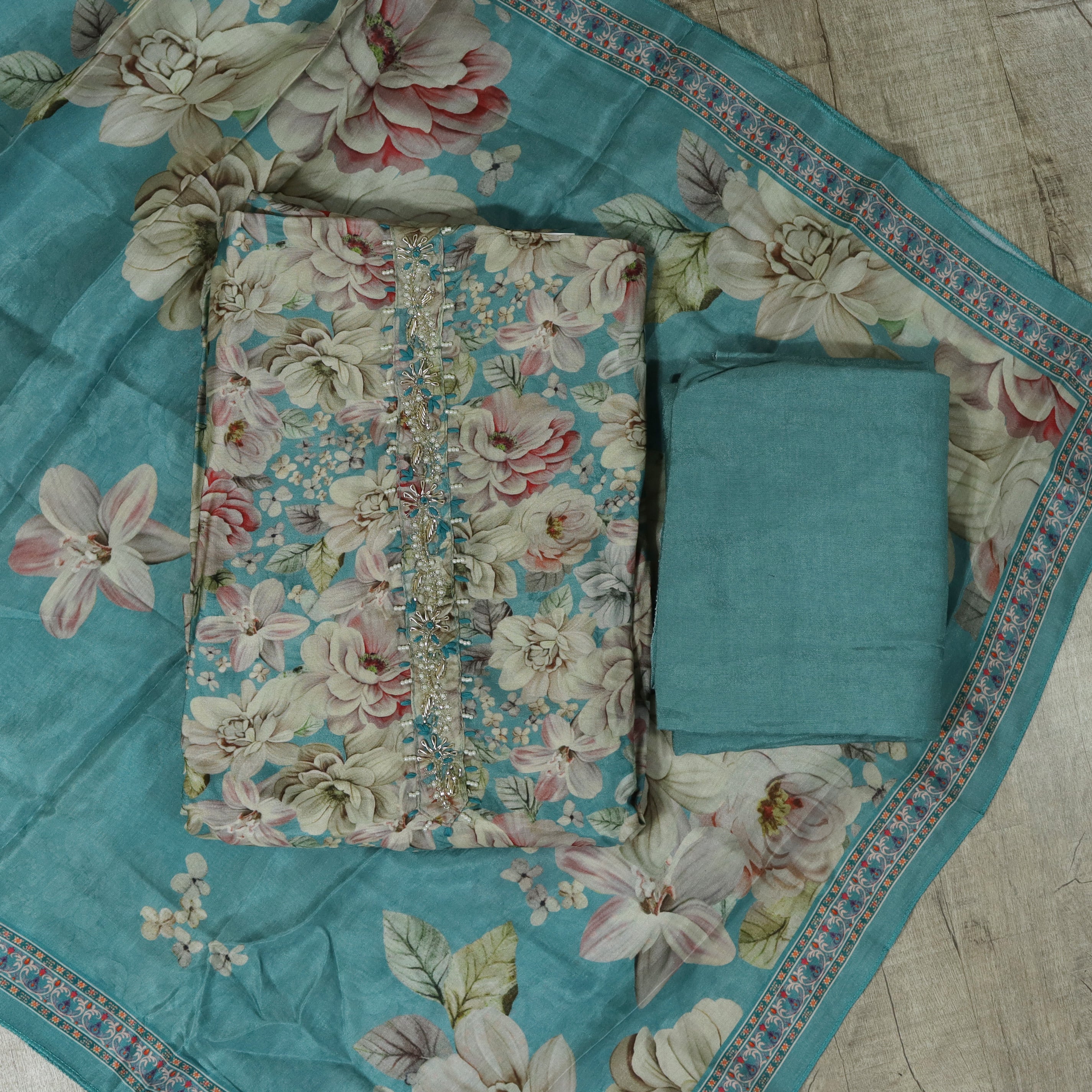 Load image into Gallery viewer, muslin silk unstitched suit-4576