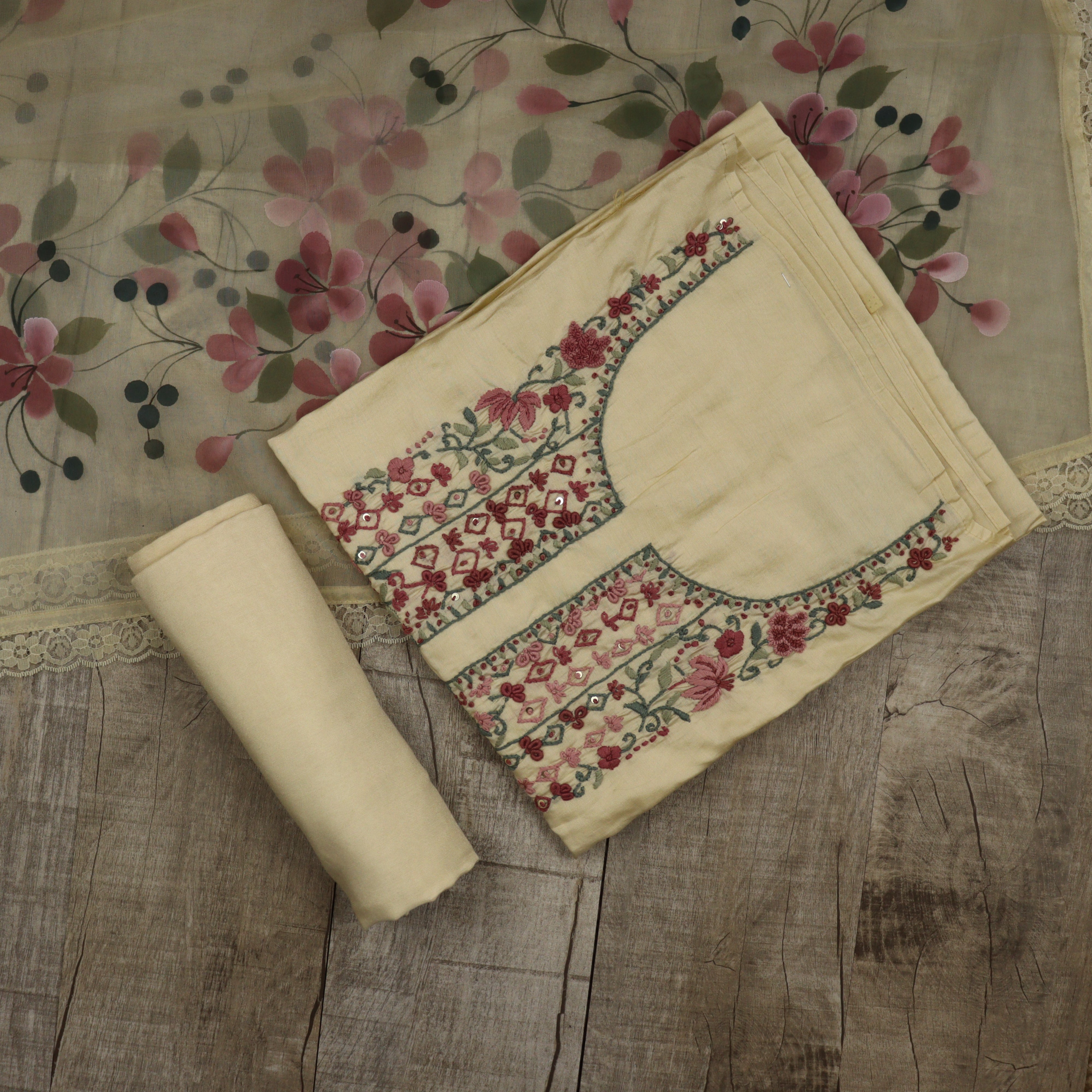 Load image into Gallery viewer, Pure Chanderi Silk Handwork suit-3342