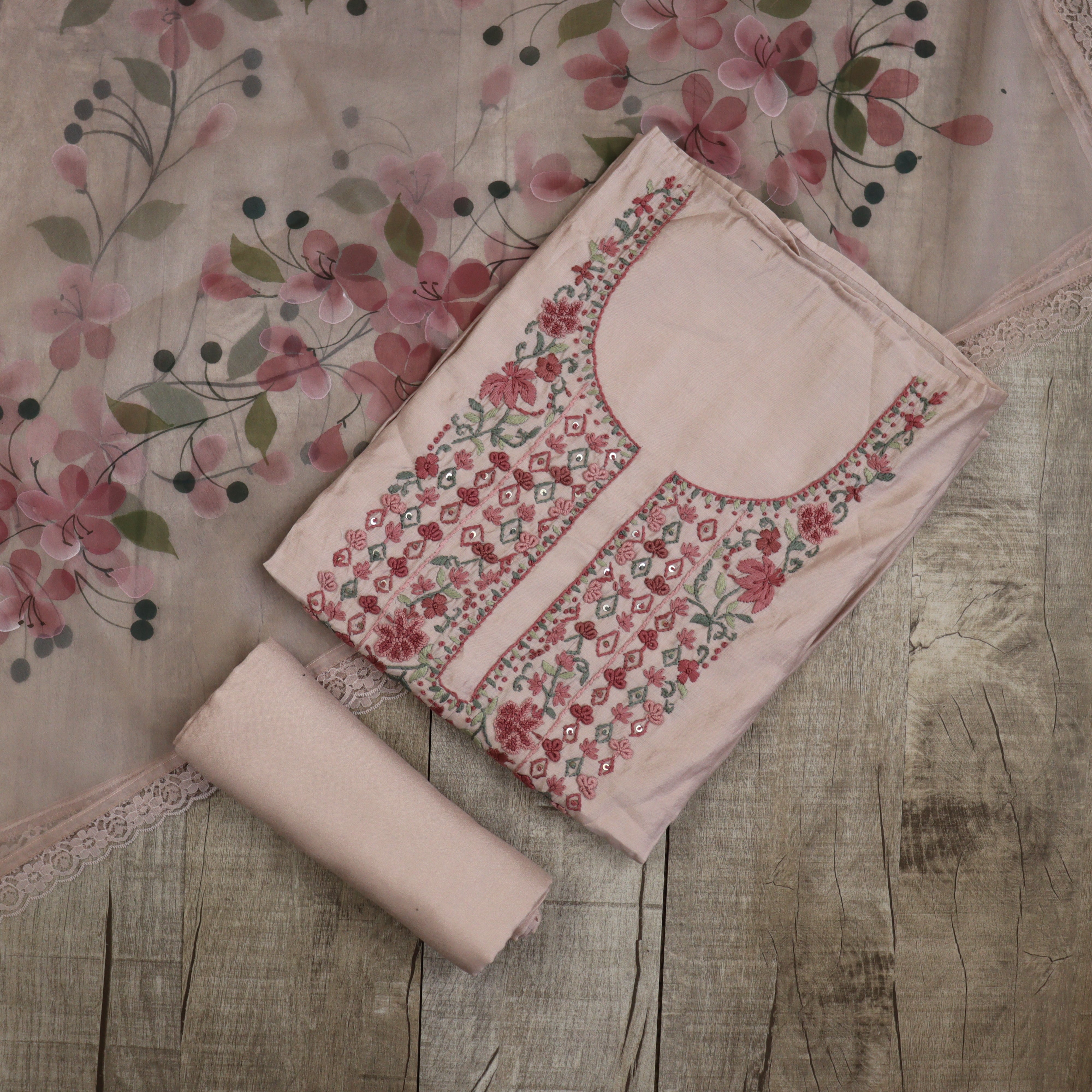 Load image into Gallery viewer, Pure Chanderi Silk Handwork suit-3342