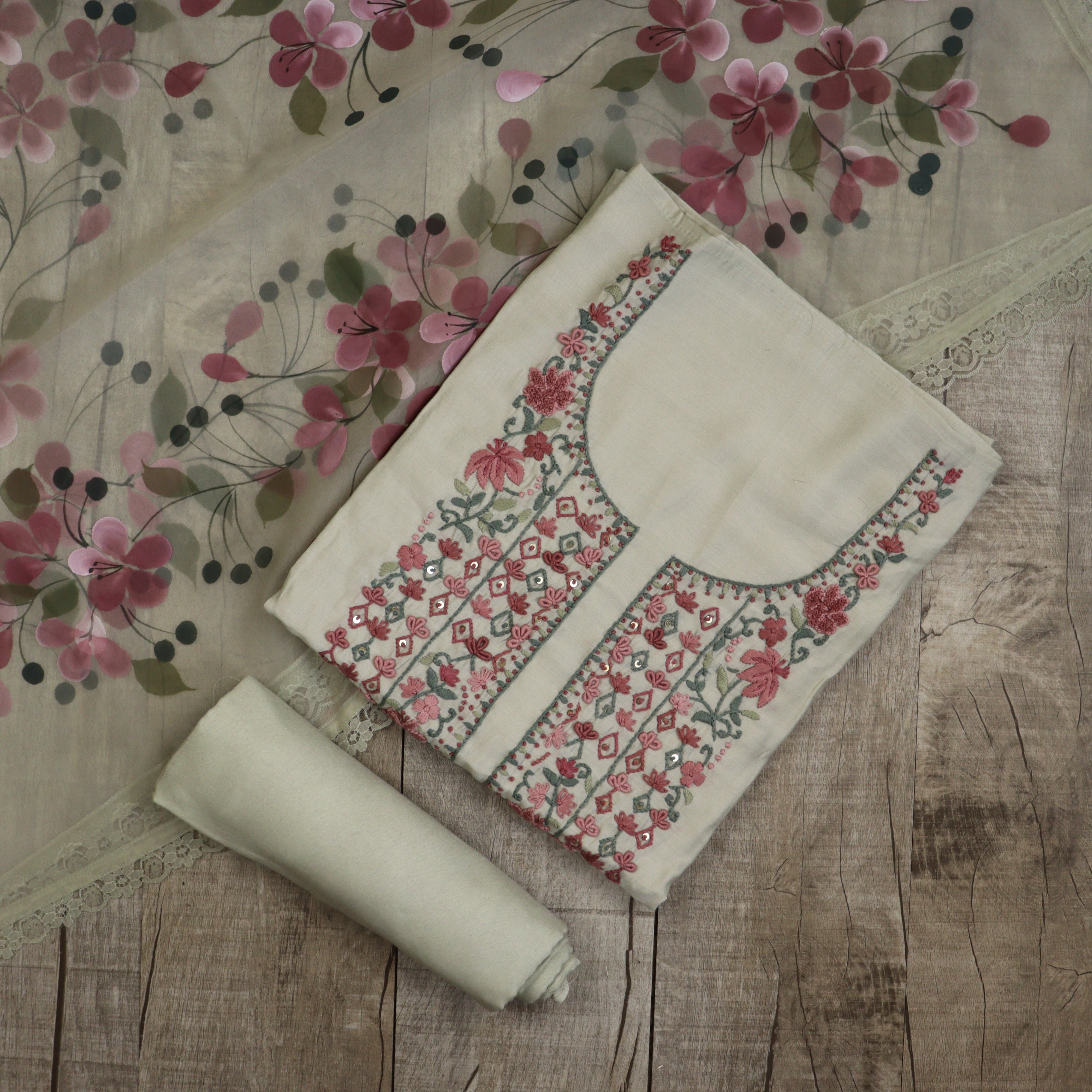 Load image into Gallery viewer, Pure Chanderi Silk Handwork suit-3342