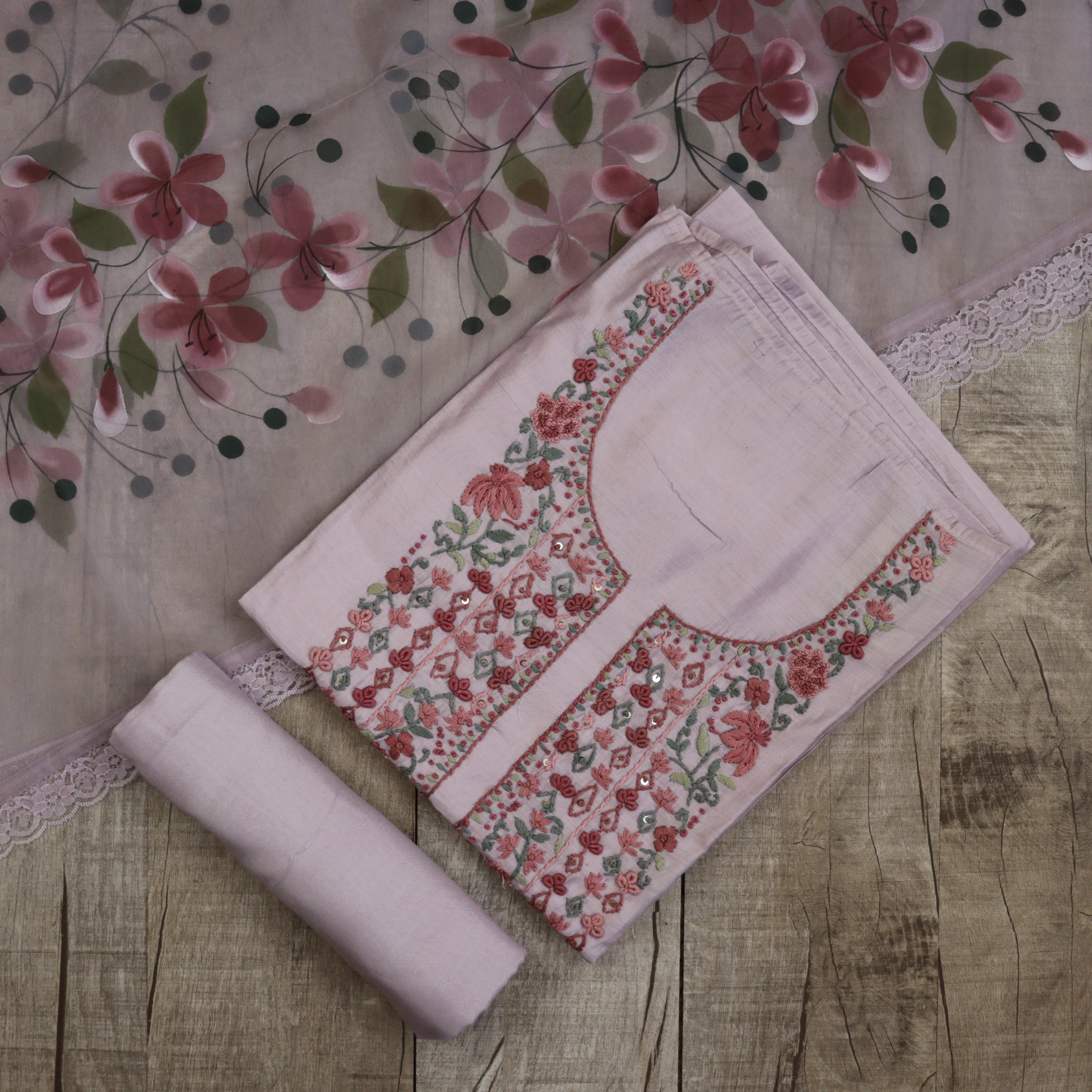 Load image into Gallery viewer, Pure Chanderi Silk Handwork suit-3342