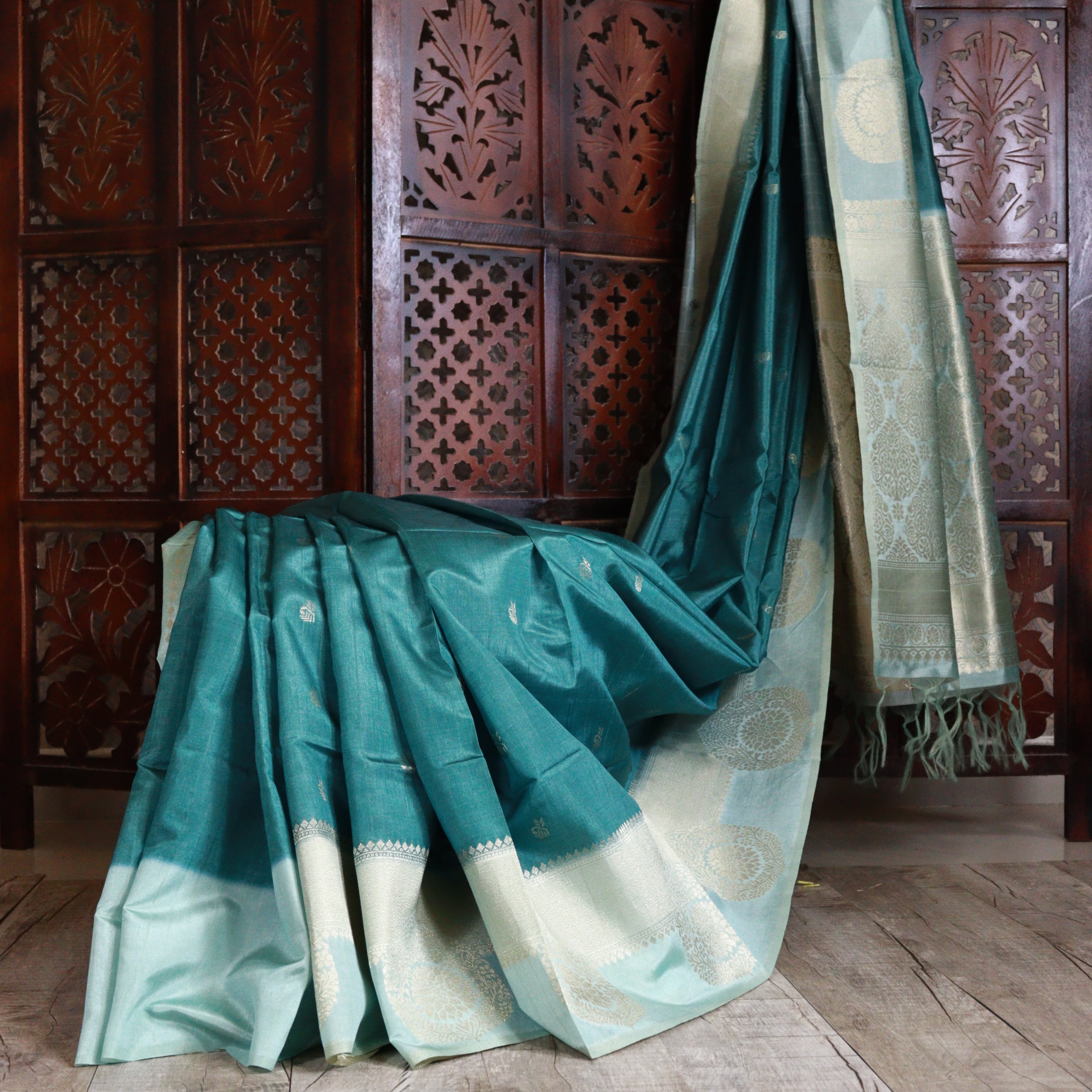 Load image into Gallery viewer, Zari Weaved Semi Tussar Silk Saree-3589