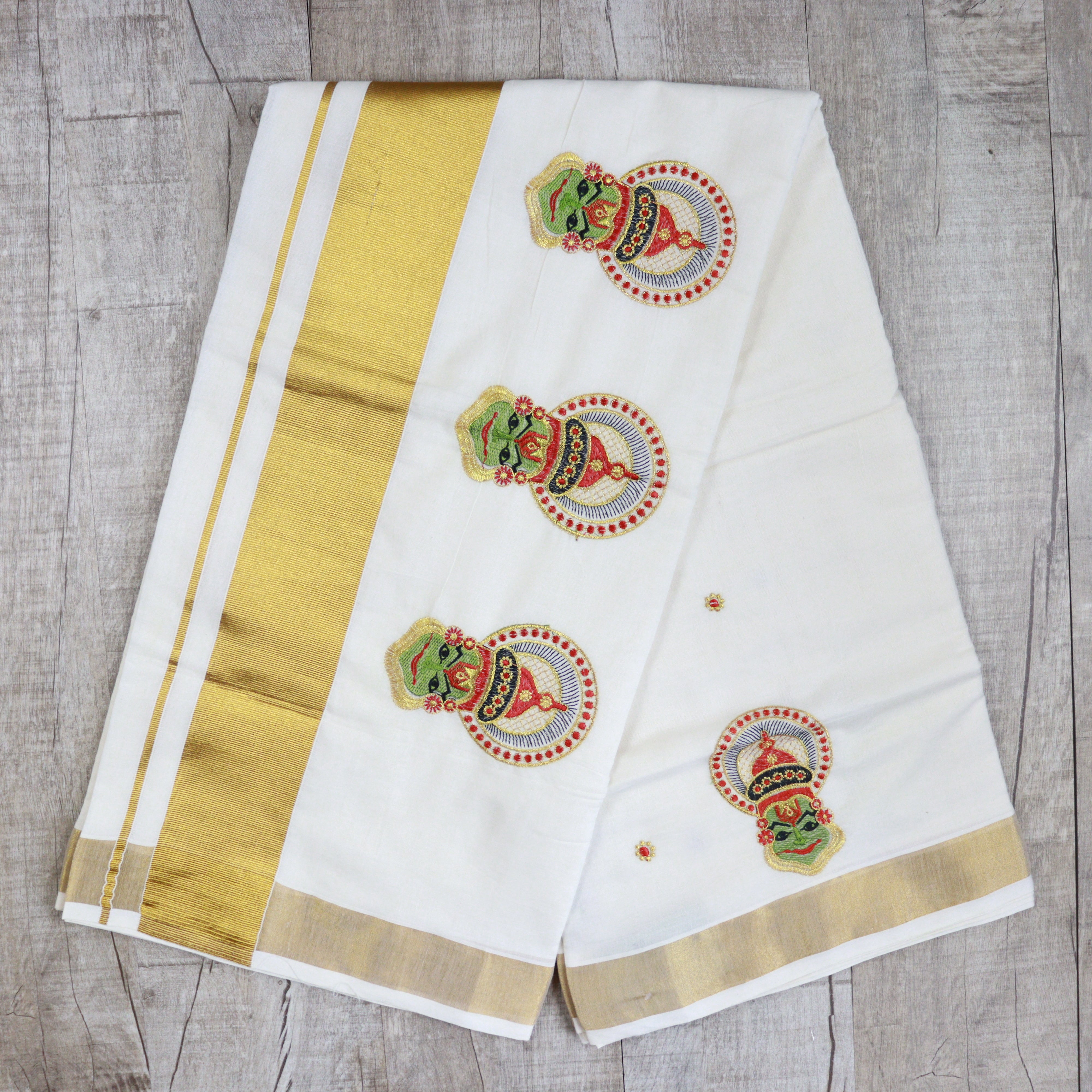 Load image into Gallery viewer, Kathakali Embroidery Kerala Saree - 3712