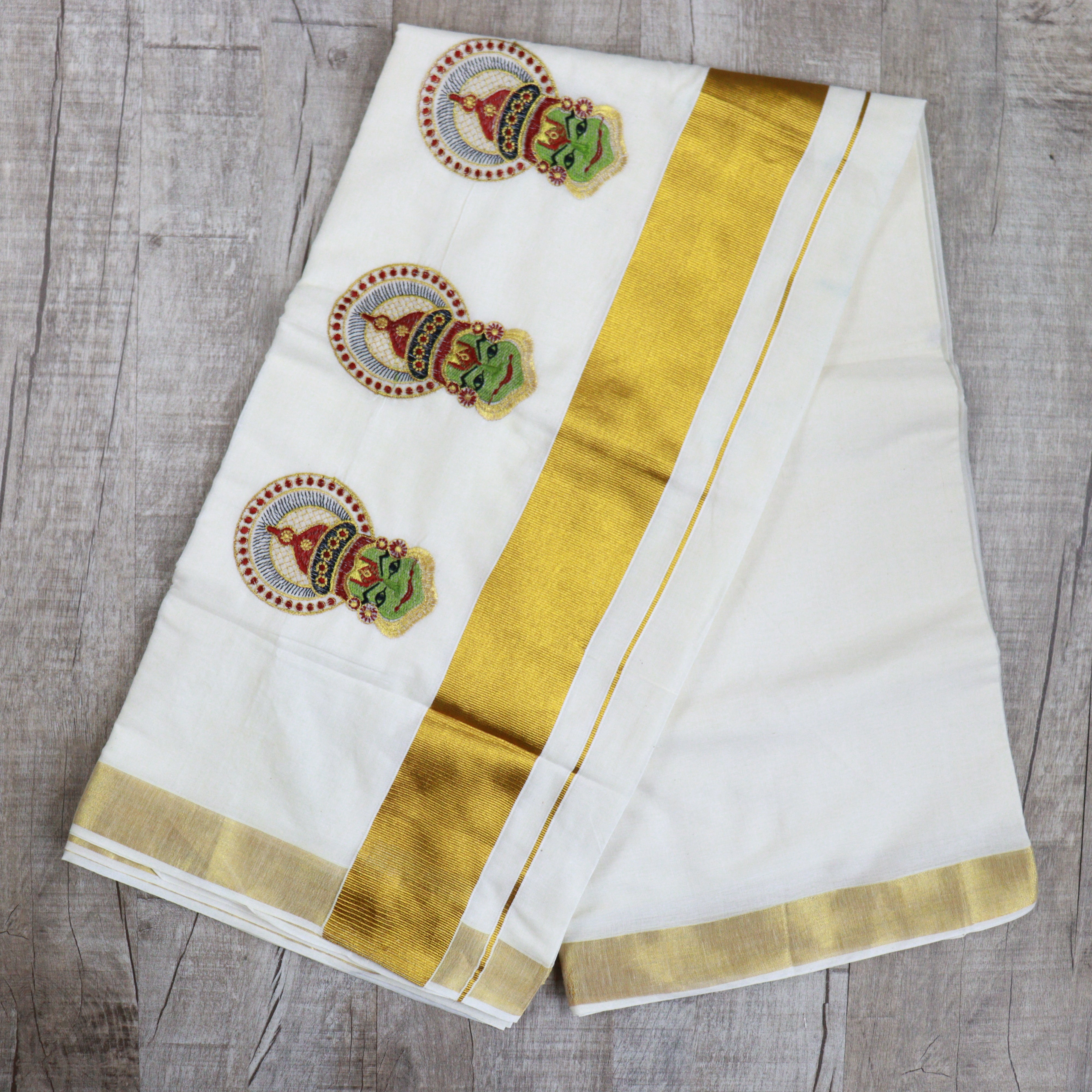 Load image into Gallery viewer, Kathakali Embroidery Kerala Saree - 3712